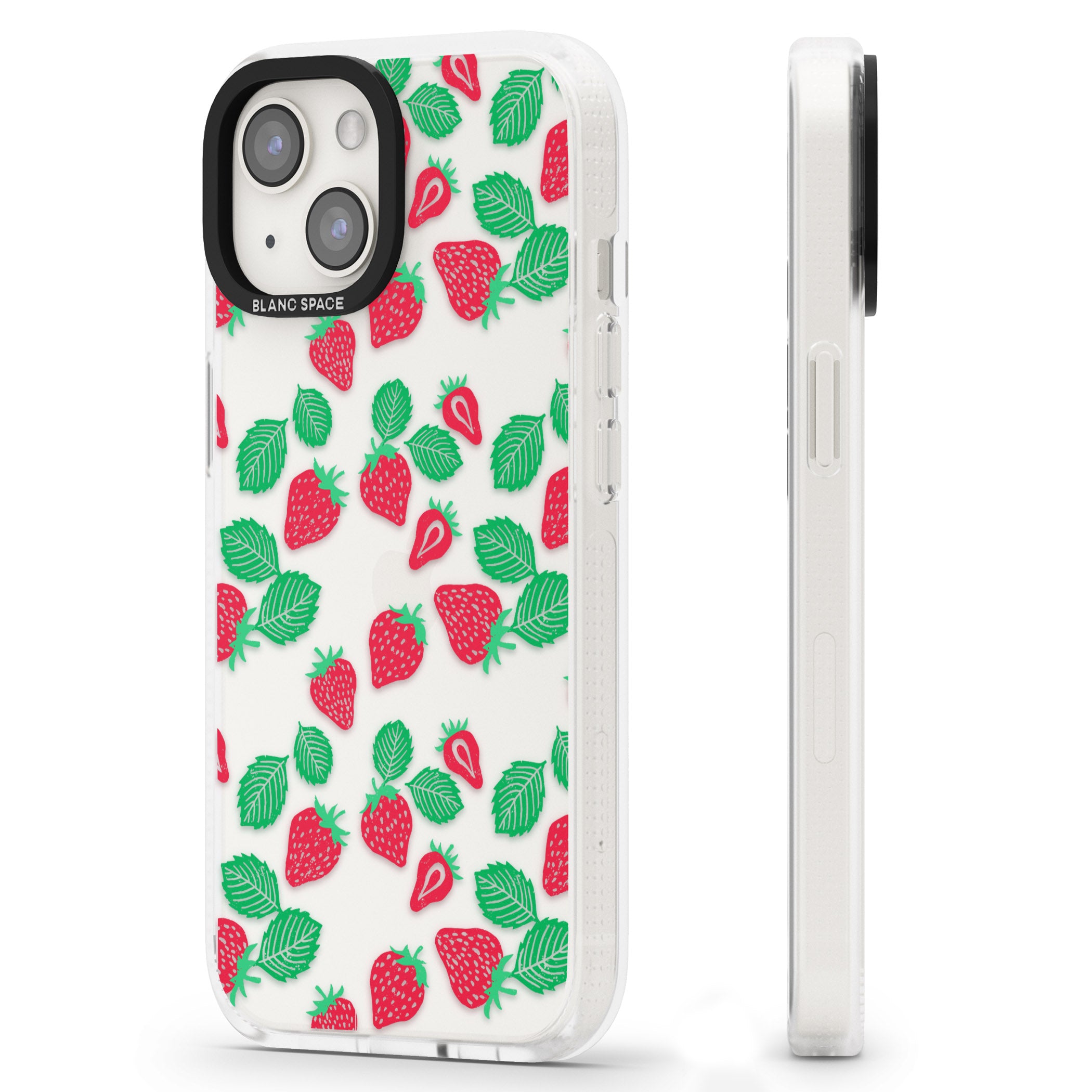 Strawberry Pattern iPhone 15 / 14 / 13 Clear Case Impact Air - Blanc Space