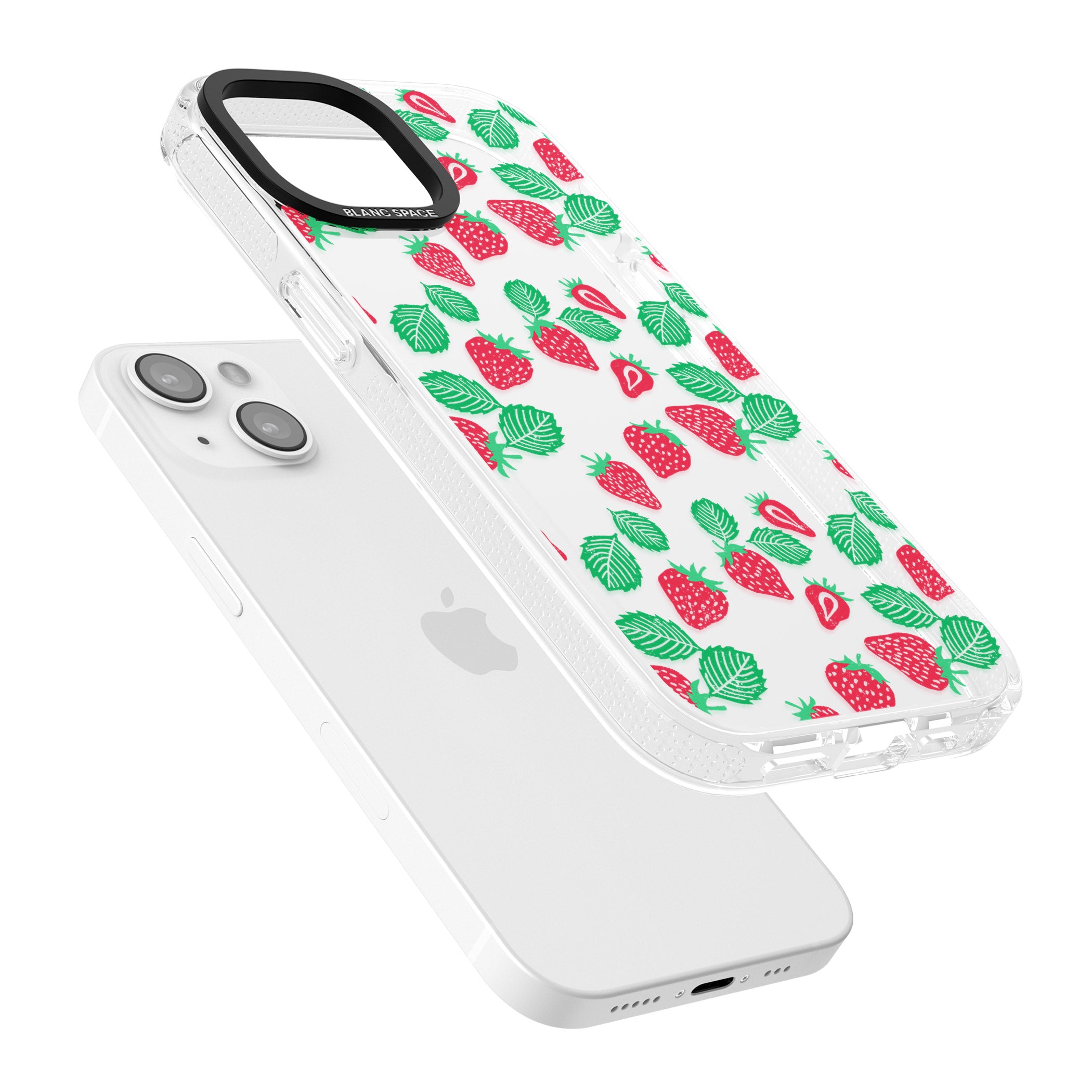 Strawberry Pattern iPhone 15 / 14 / 13 Clear Case Impact Air - Blanc Space