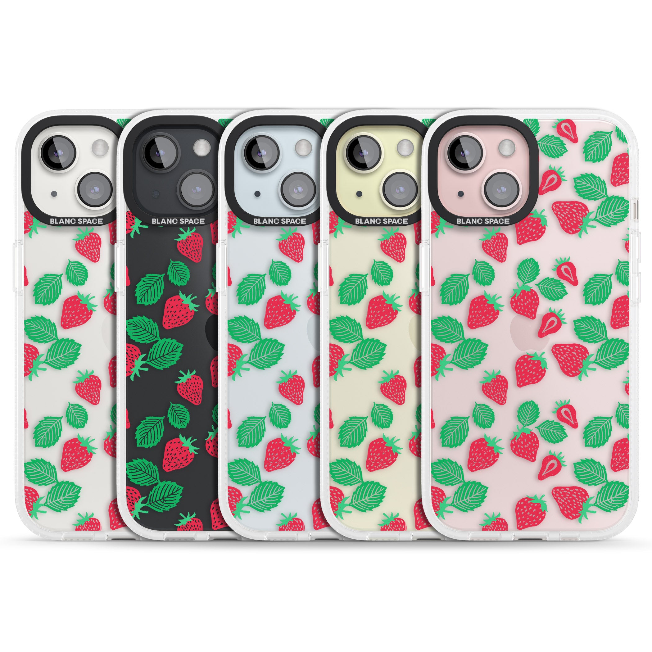 Strawberry Pattern iPhone 15 / 14 / 13 Clear Case Impact Air - Blanc Space