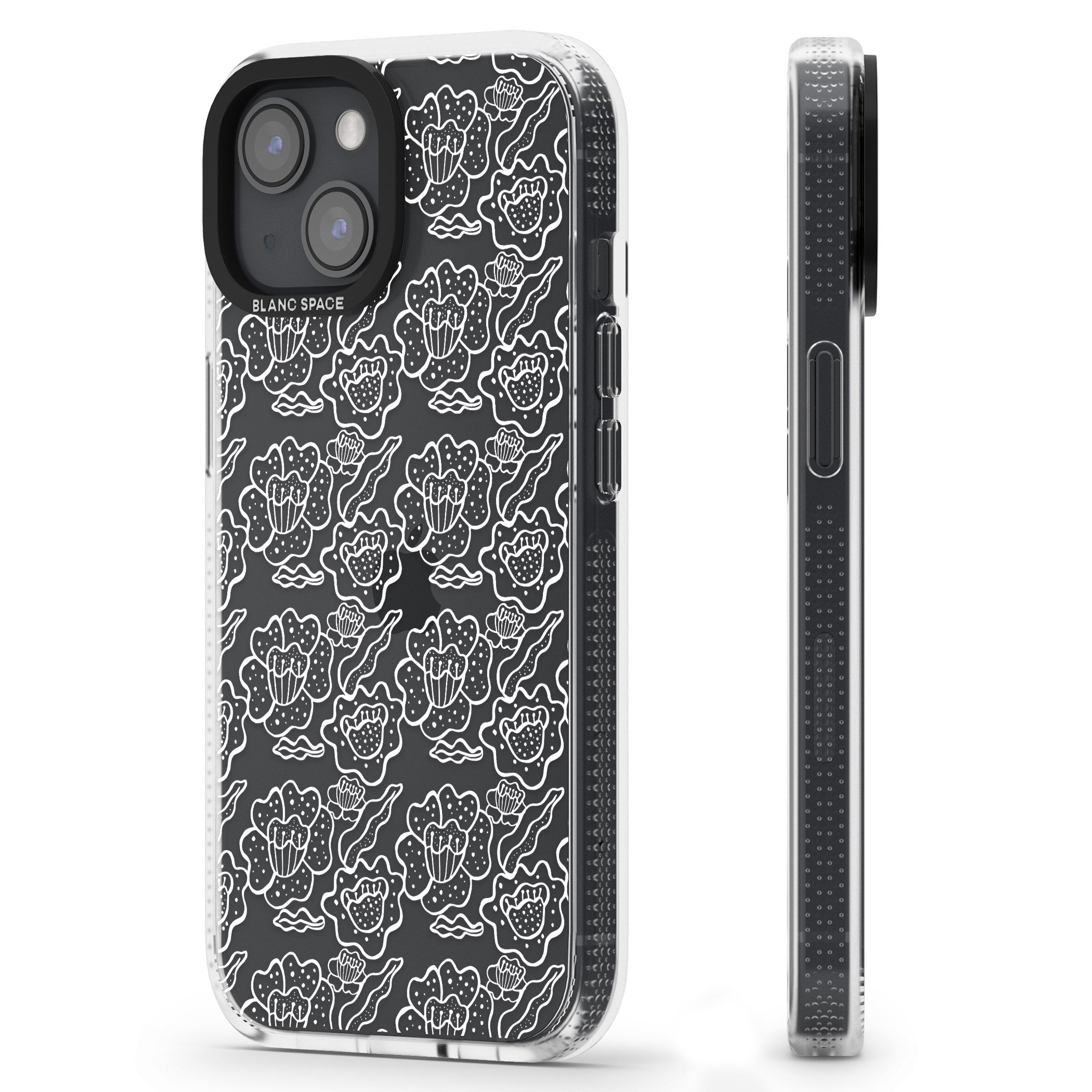 Funky Floral Patterns White on Clear iPhone 15 / 14 / 13 Clear Case Impact Air - Blanc Space