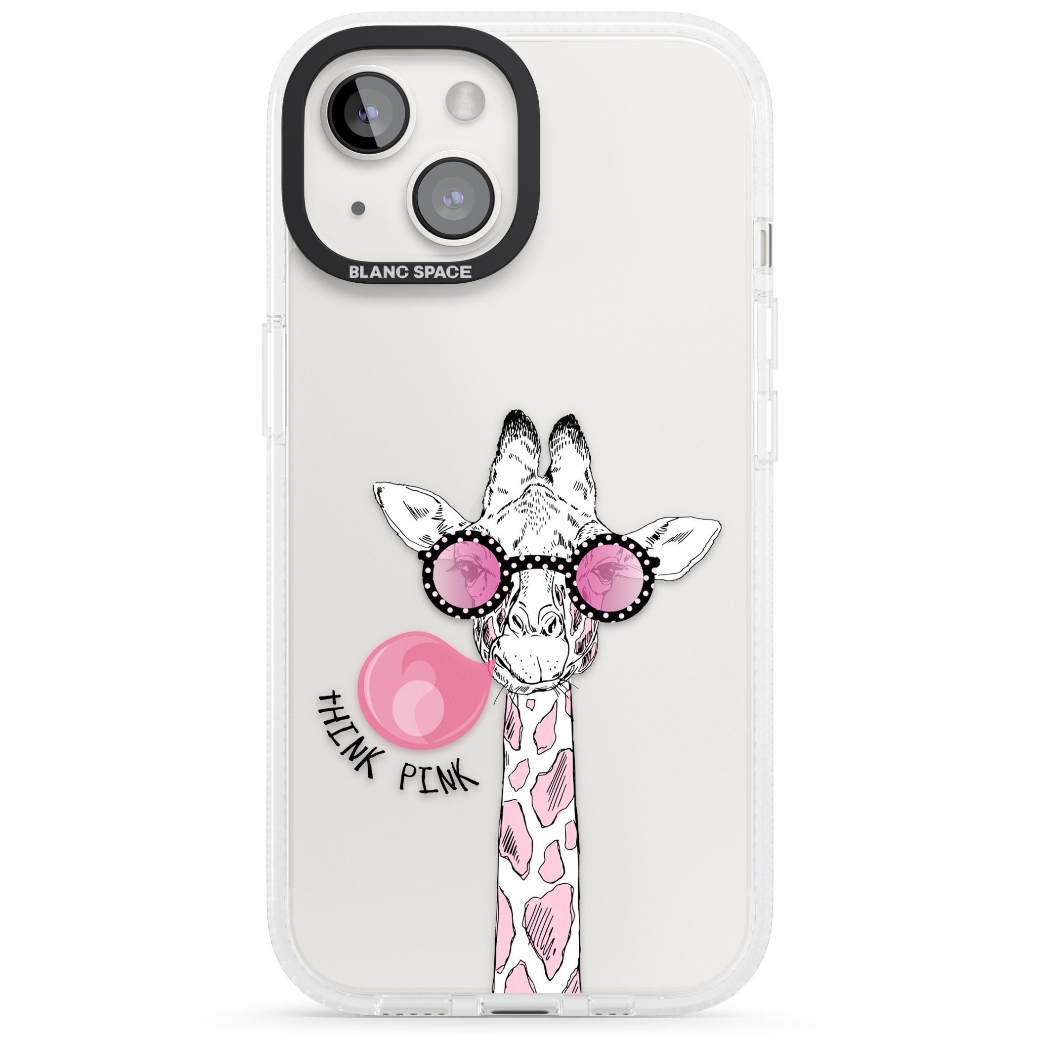 Think Pink Giraffe iPhone 15 / 14 / 13 Clear Case Impact Air - Blanc Space