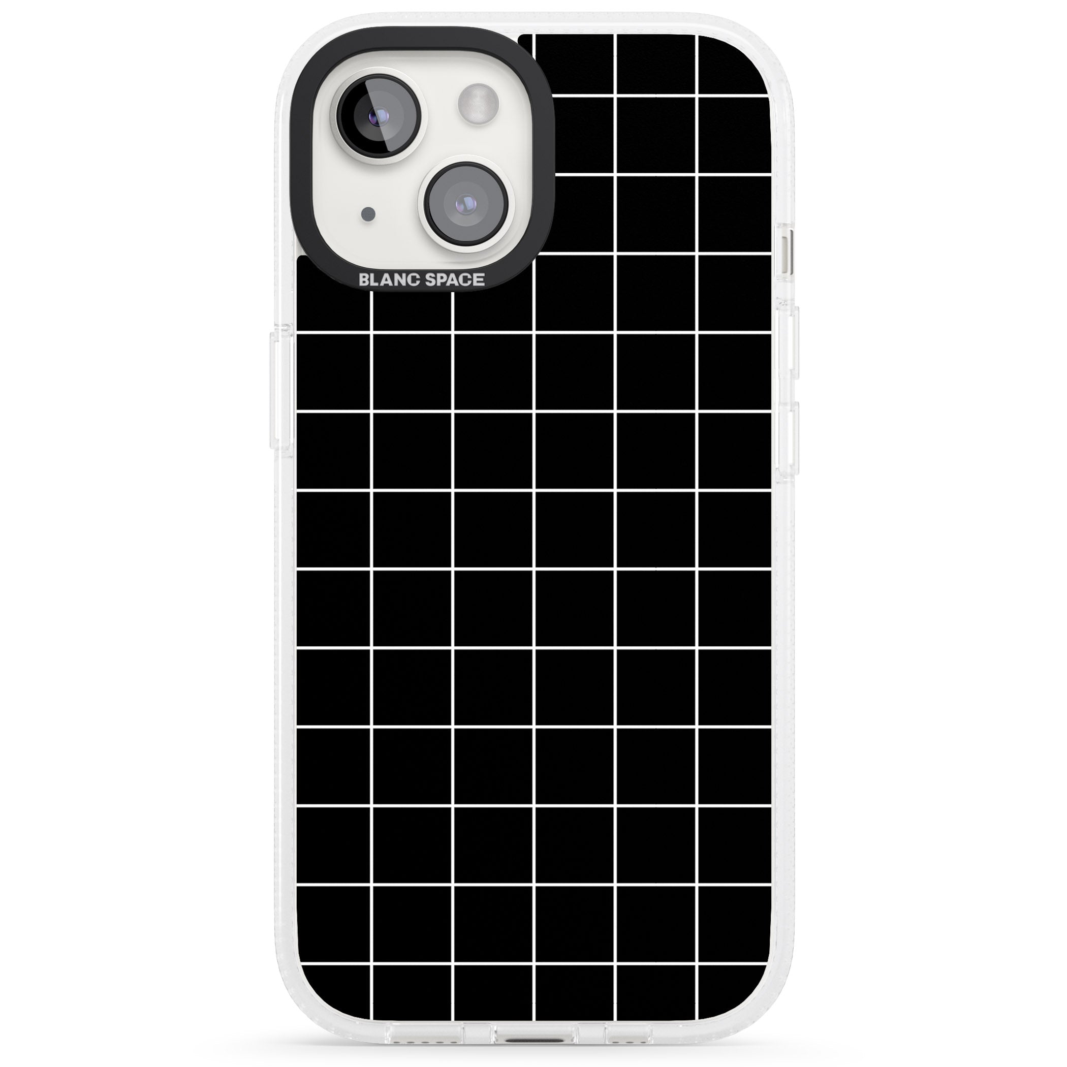 Simplistic Large Grid Pattern Black iPhone 15 / 14 / 13 Clear Case Impact Air - Blanc Space
