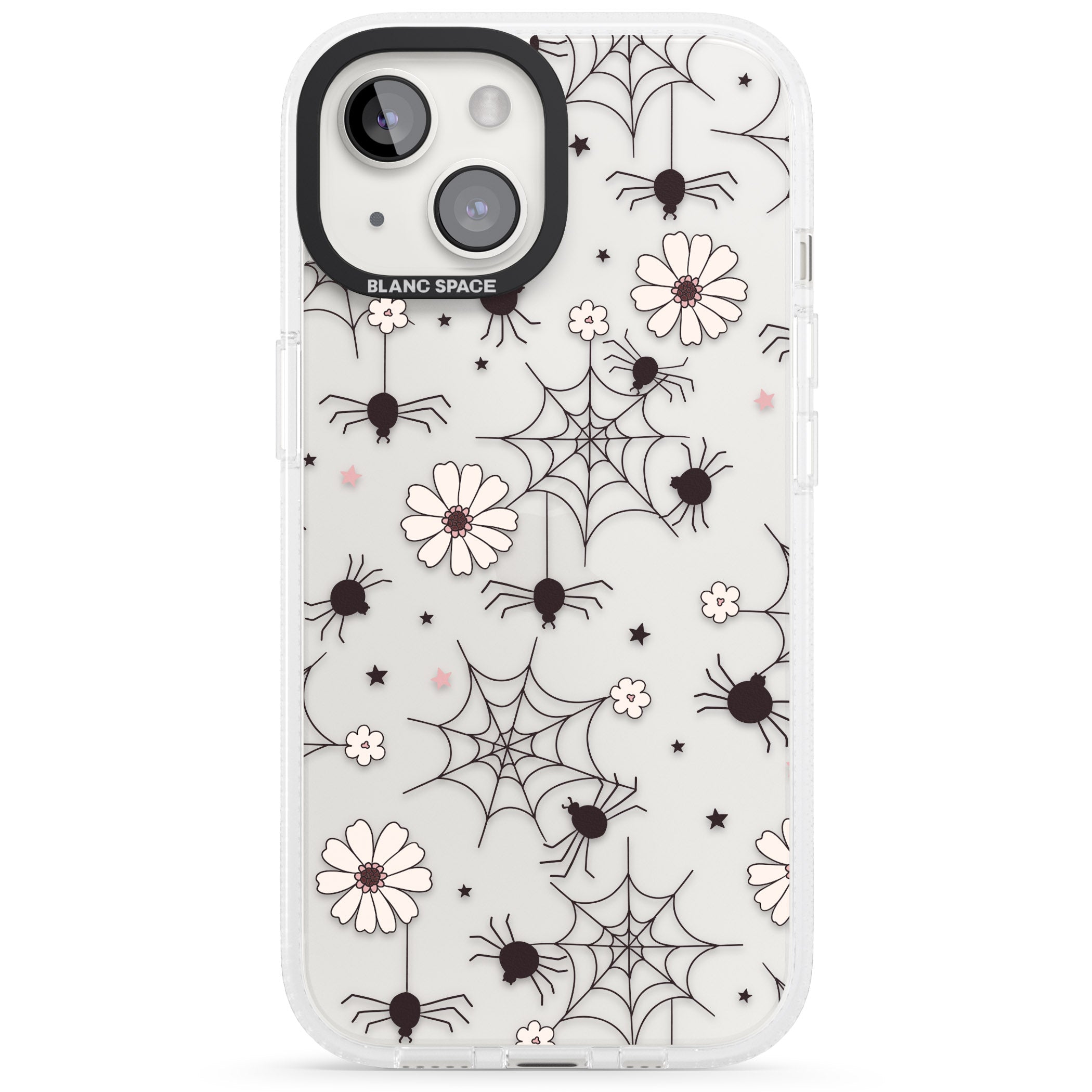 Spiders and Flowers Pattern iPhone 15 / 14 / 13 Clear Case Impact Air - Blanc Space