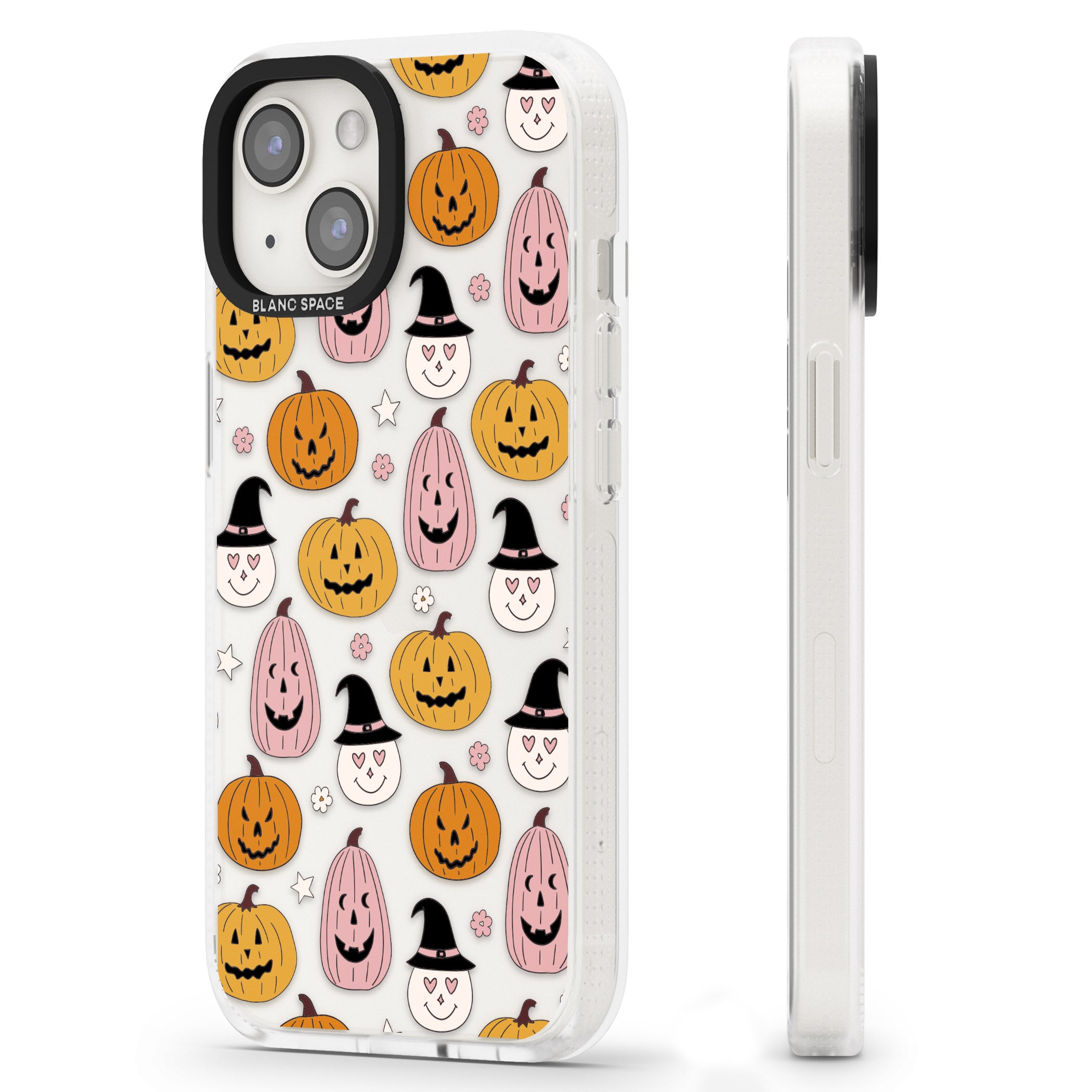 Witches and Pumpkins Pattern iPhone 15 / 14 / 13 Clear Case Impact Air - Blanc Space