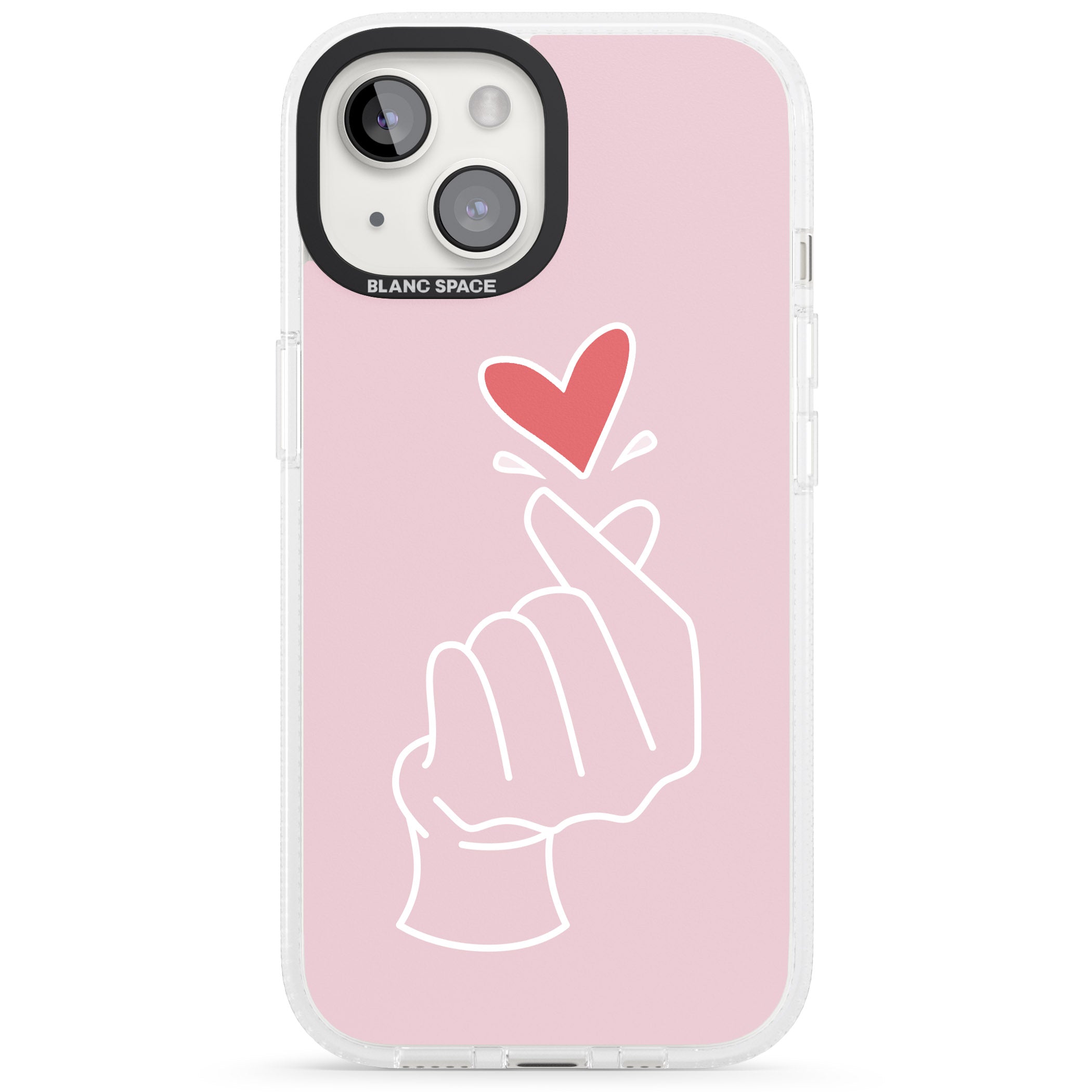 Pink Finger Heart iPhone 15 / 14 / 13 Clear Case Impact Air - Blanc Space