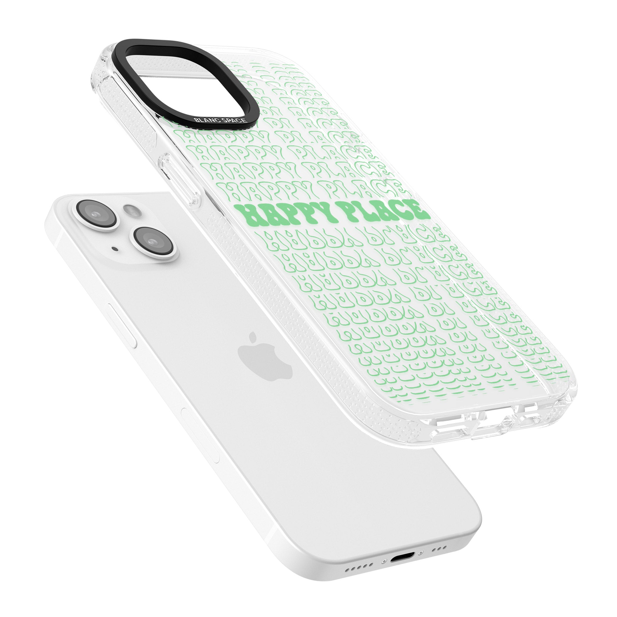 Happy Place (Green) iPhone 15 / 14 / 13 Clear Case Impact Air - Blanc Space