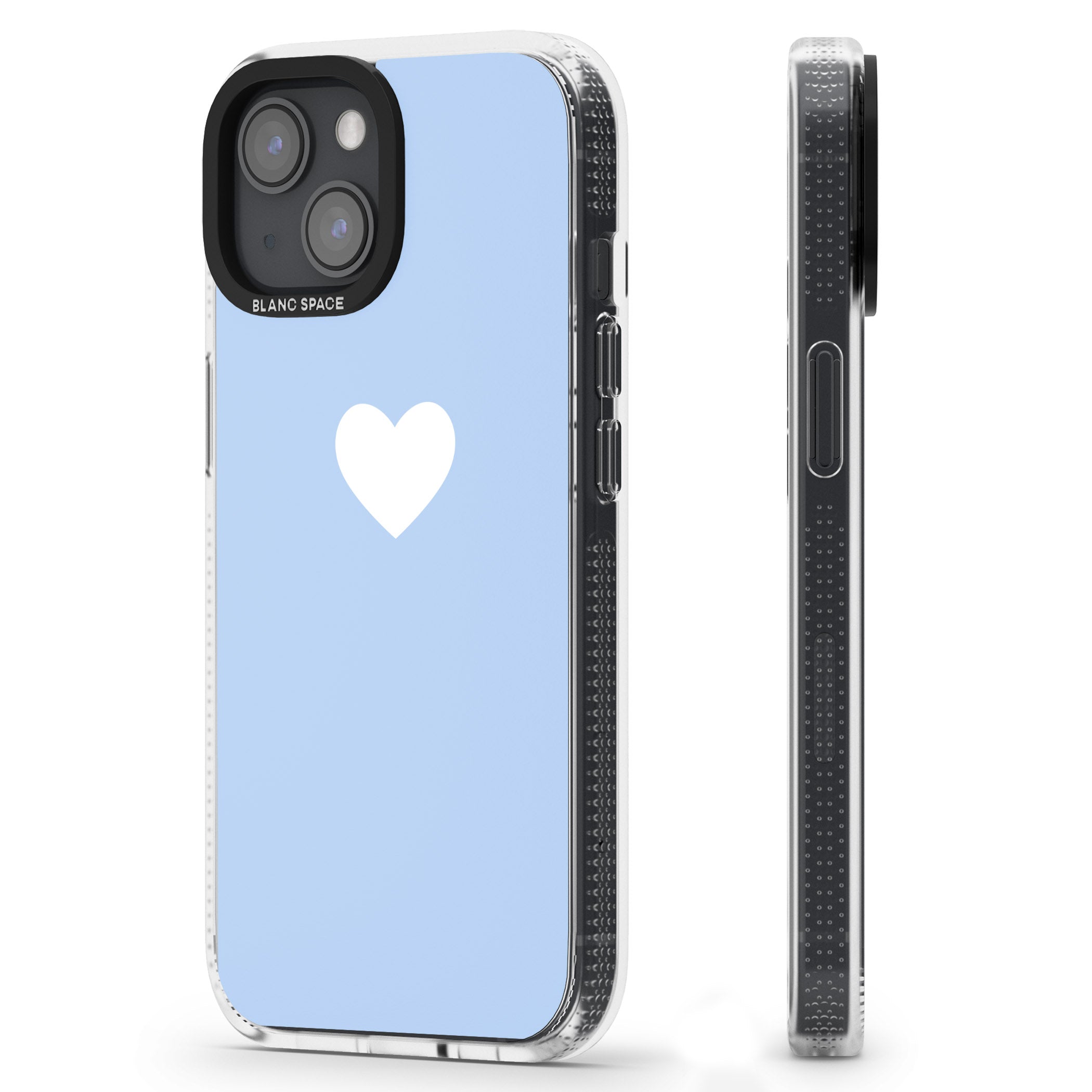 Single Heart Design: White & Baby Blue iPhone 15 / 14 / 13 Clear Case Impact Air - Blanc Space