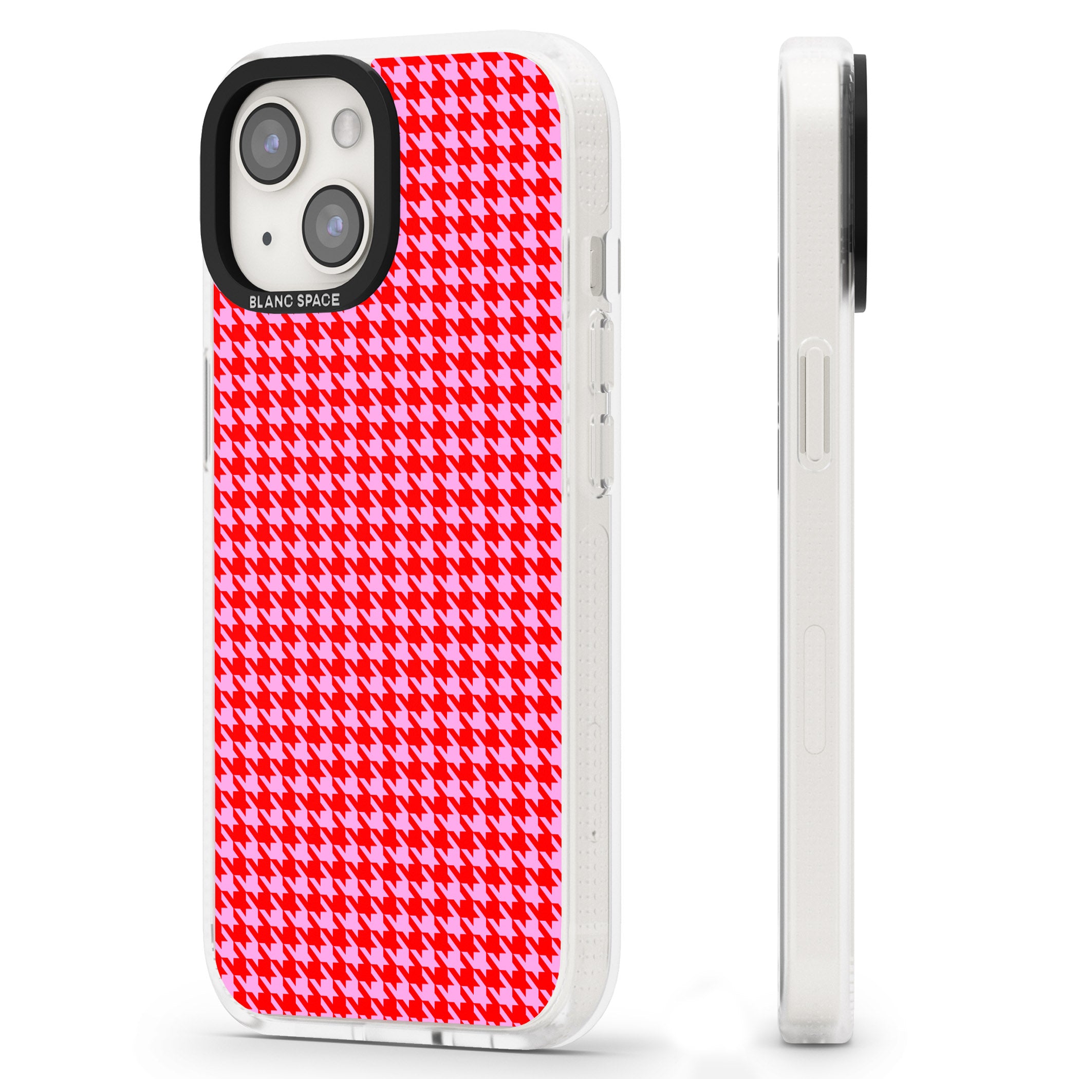 Neon Pink & Red Houndstooth Pattern iPhone 15 / 14 / 13 Clear Case Impact Air - Blanc Space