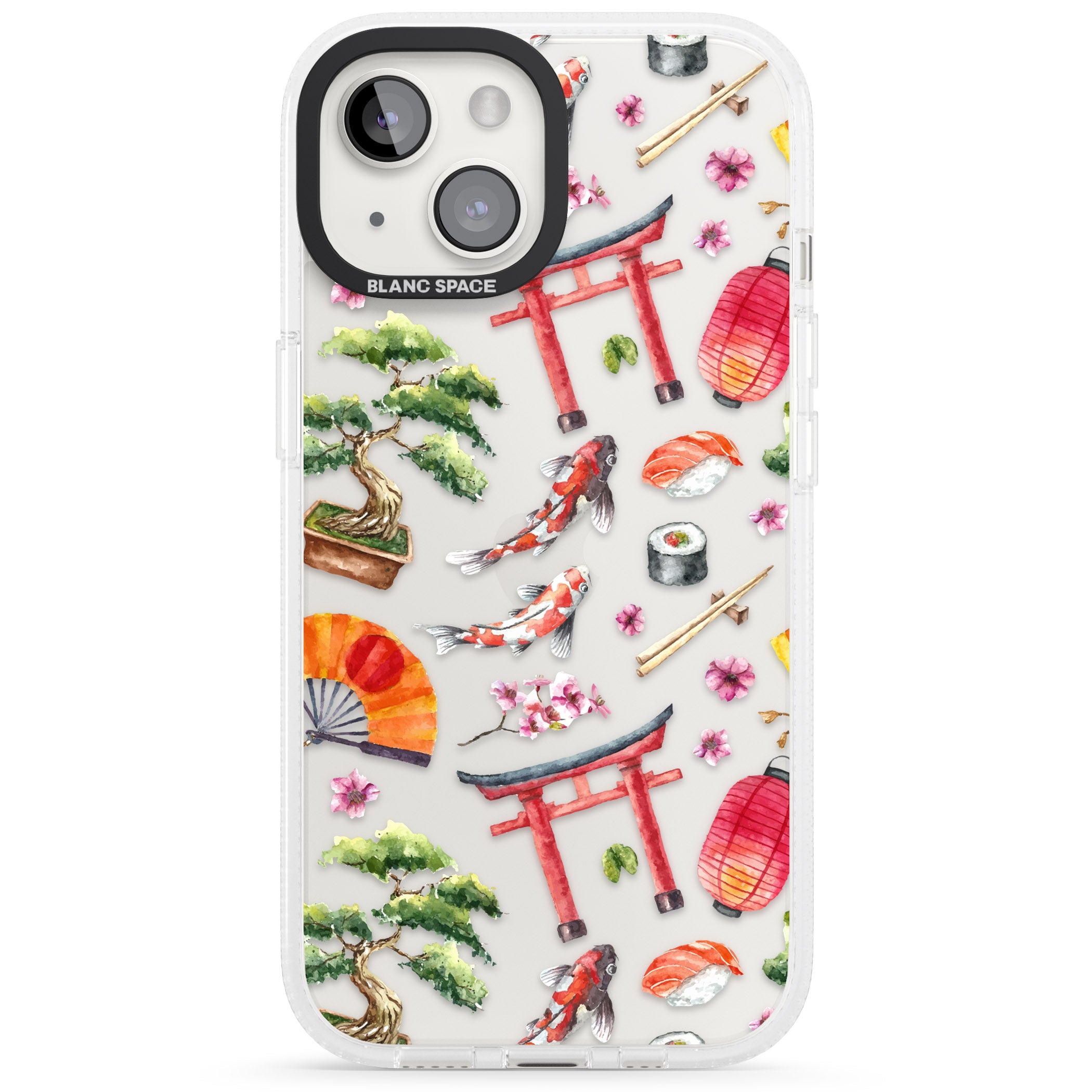 Mixed Japanese Watercolour Pattern iPhone 15 / 14 / 13 Clear Case Impact Air - Blanc Space