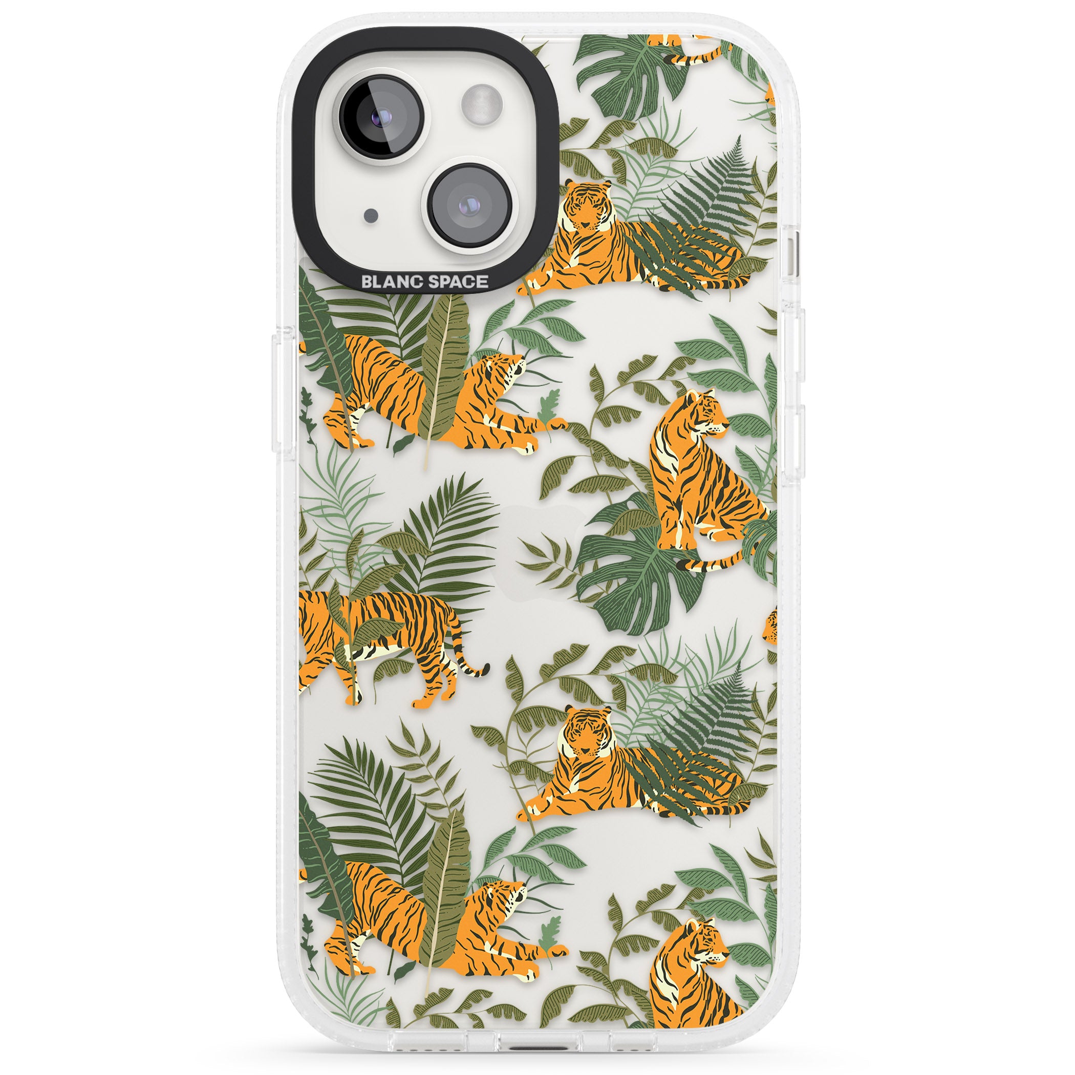 ClearTiger & Fern Jungle Cat Pattern iPhone 15 / 14 / 13 Clear Case Impact Air - Blanc Space
