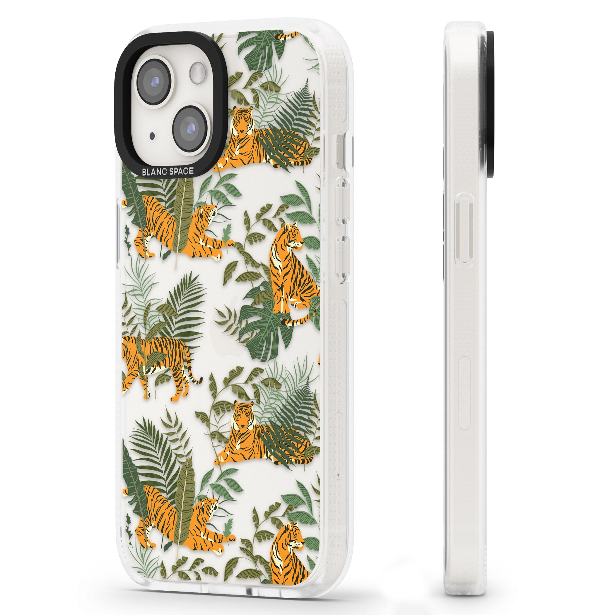 ClearTiger & Fern Jungle Cat Pattern iPhone 15 / 14 / 13 Clear Case Impact Air - Blanc Space