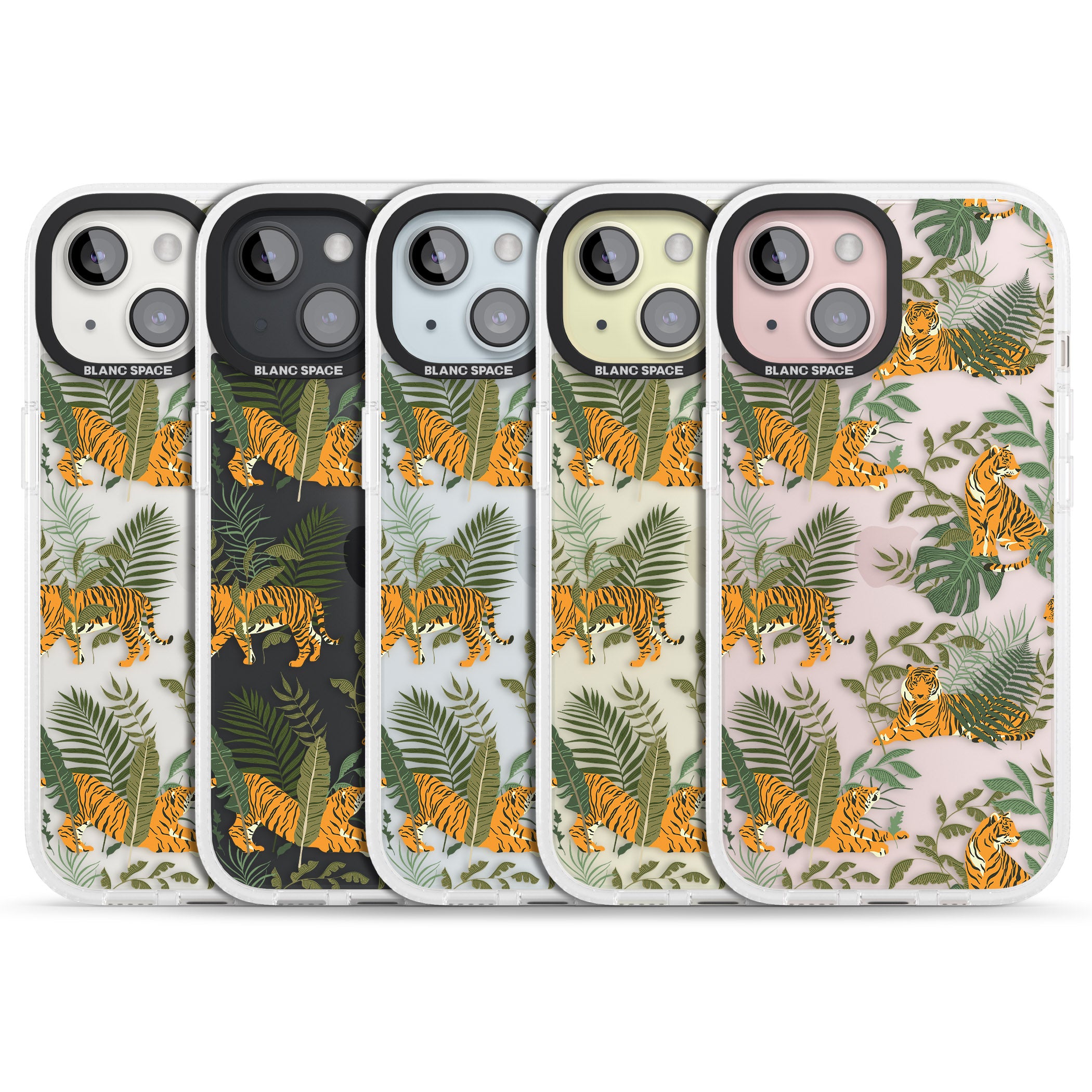 ClearTiger & Fern Jungle Cat Pattern iPhone 15 / 14 / 13 Clear Case Impact Air - Blanc Space