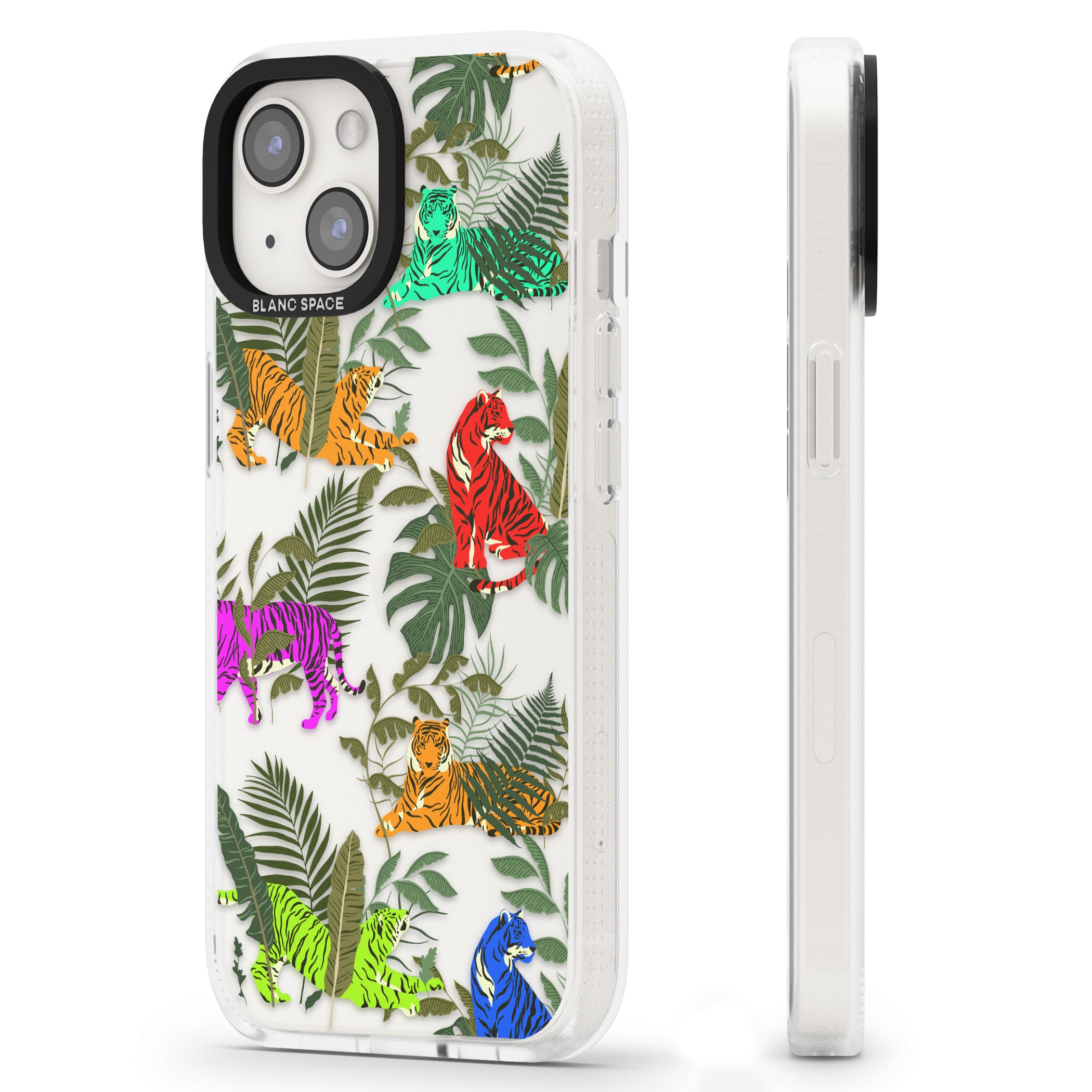 Colourful Tiger Jungle Cat Pattern iPhone 15 / 14 / 13 Clear Case Impact Air - Blanc Space