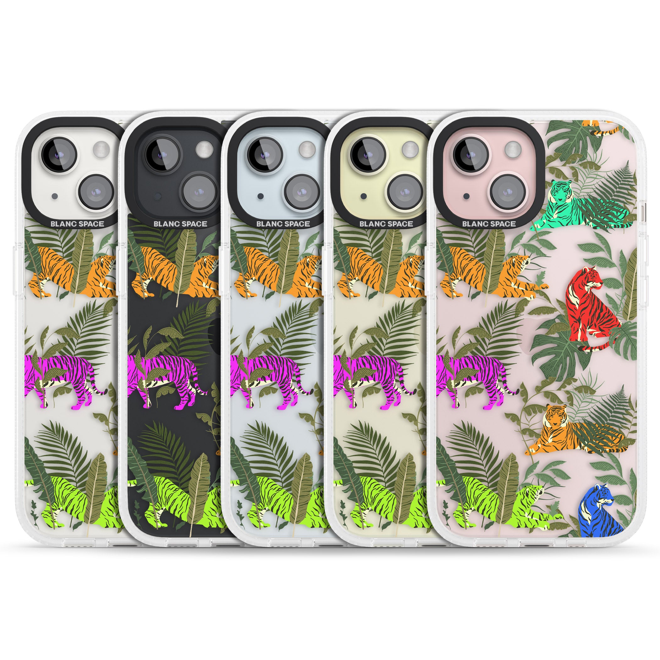 Colourful Tiger Jungle Cat Pattern iPhone 15 / 14 / 13 Clear Case Impact Air - Blanc Space