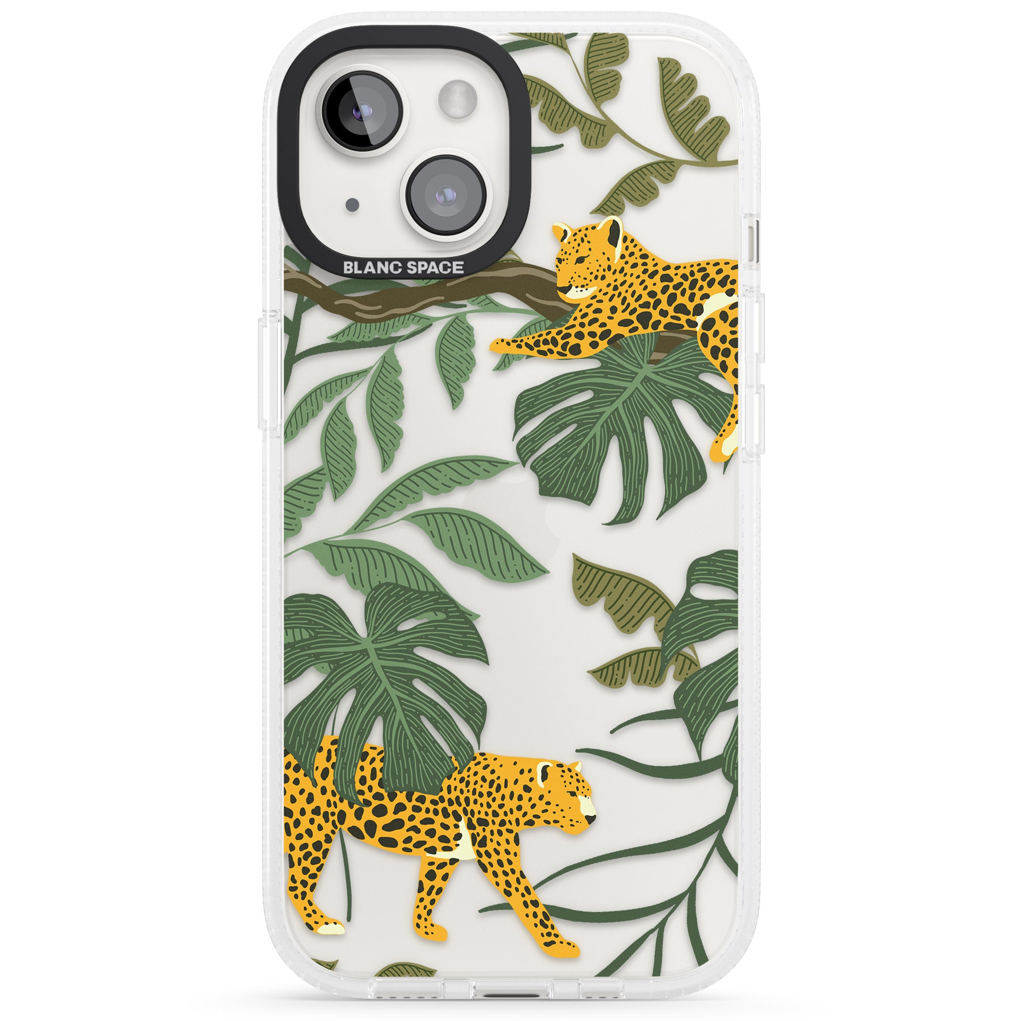 Two Jaguars & Foliage Jungle Cat Pattern iPhone 15 / 14 / 13 Clear Case Impact Air - Blanc Space