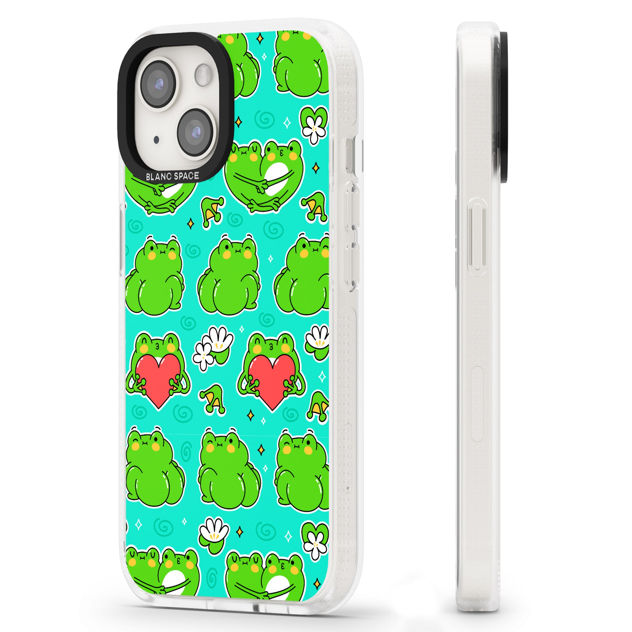 Frog Booty Kawaii Pattern iPhone 15 / 14 / 13 Clear Case Impact Air - Blanc Space