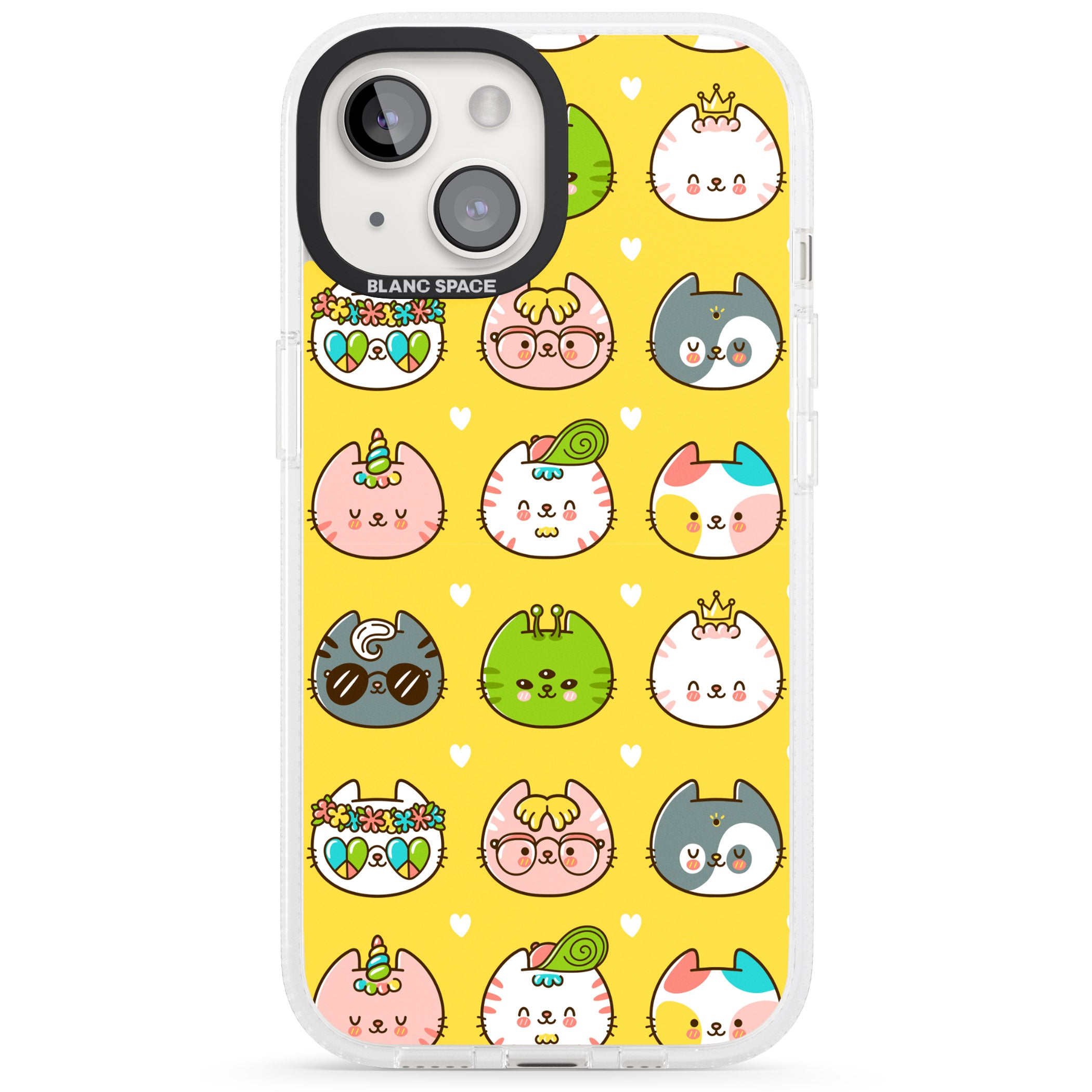 Mythical Cats Kawaii Pattern iPhone 15 / 14 / 13 Clear Case Impact Air - Blanc Space