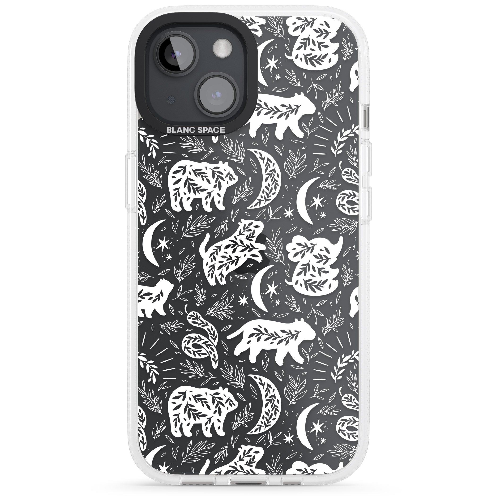 Forest Animal Silhouettes: White/Clear iPhone 15 / 14 / 13 Clear Case Impact Air - Blanc Space
