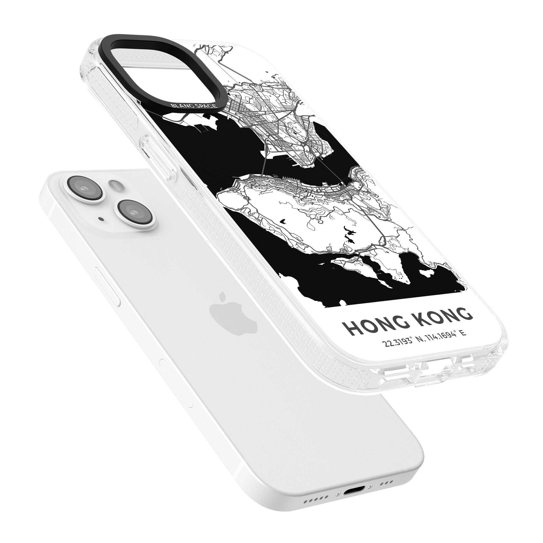 Map of Hong Kong iPhone 15 / 14 / 13 Clear Case Impact Air - Blanc Space