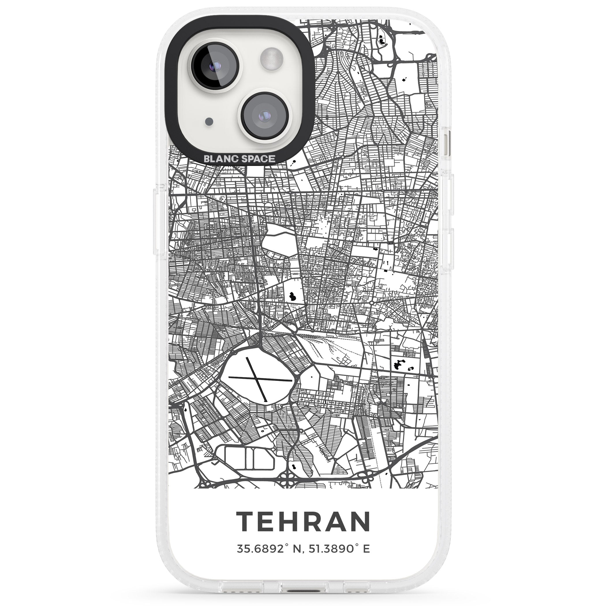 Map of Tehran, Iran iPhone 15 / 14 / 13 Clear Case Impact Air - Blanc Space