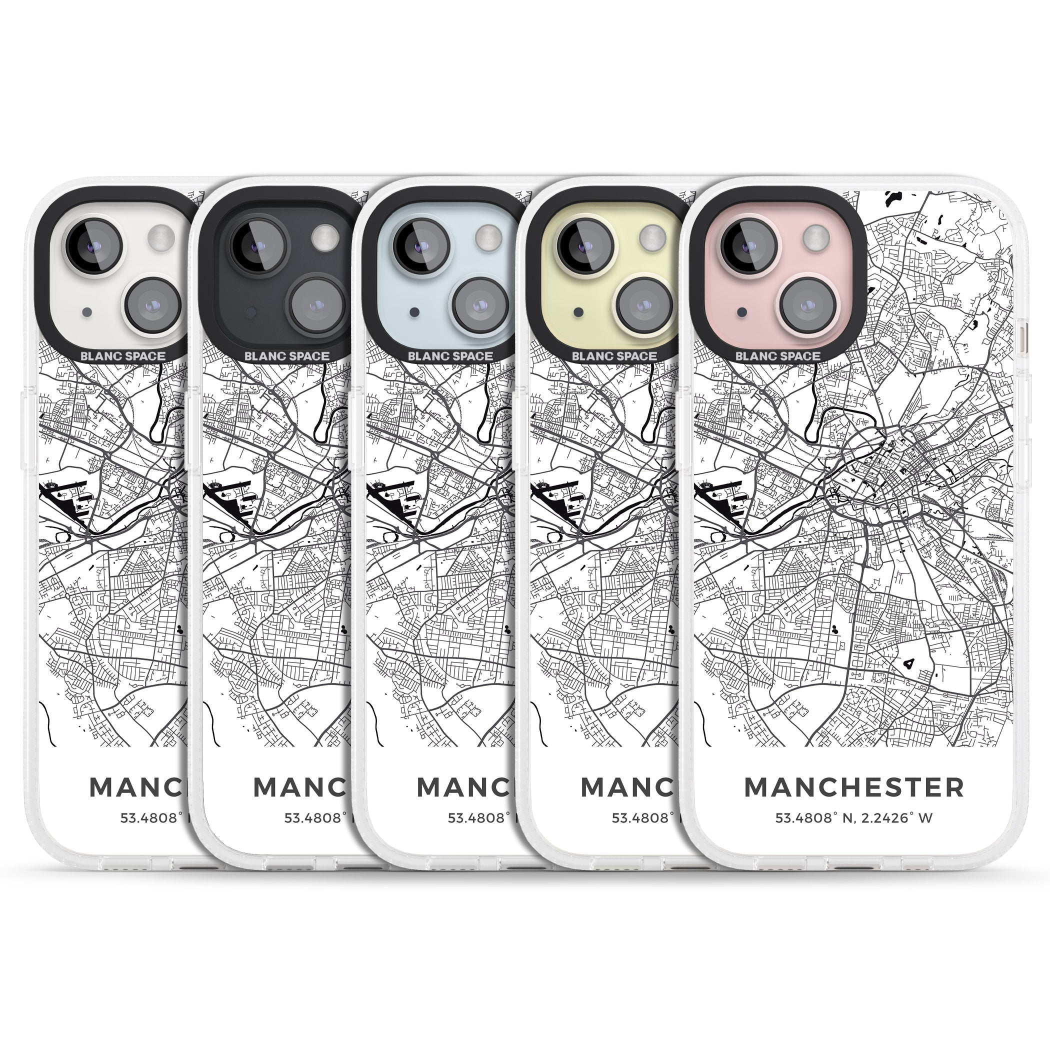 Map of Manchester, England iPhone 15 / 14 / 13 Clear Case Impact Air - Blanc Space