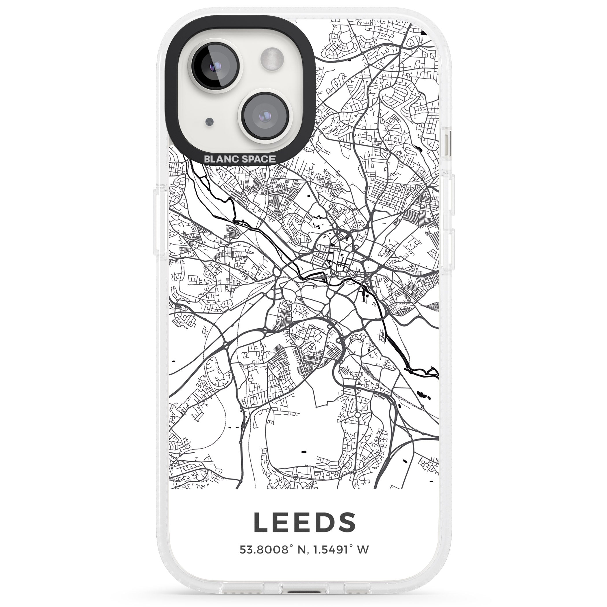 Map of Leeds, England iPhone 15 / 14 / 13 Clear Case Impact Air - Blanc Space