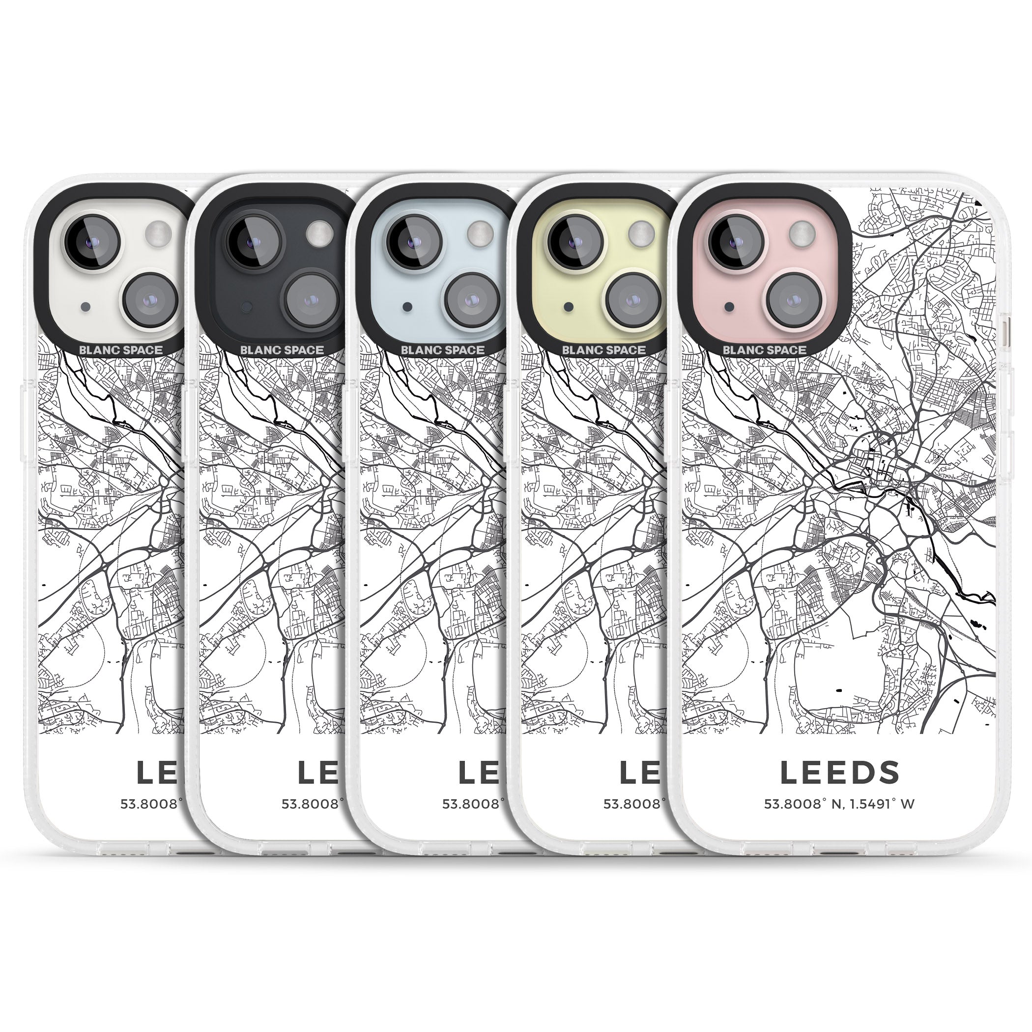 Map of Leeds, England iPhone 15 / 14 / 13 Clear Case Impact Air - Blanc Space