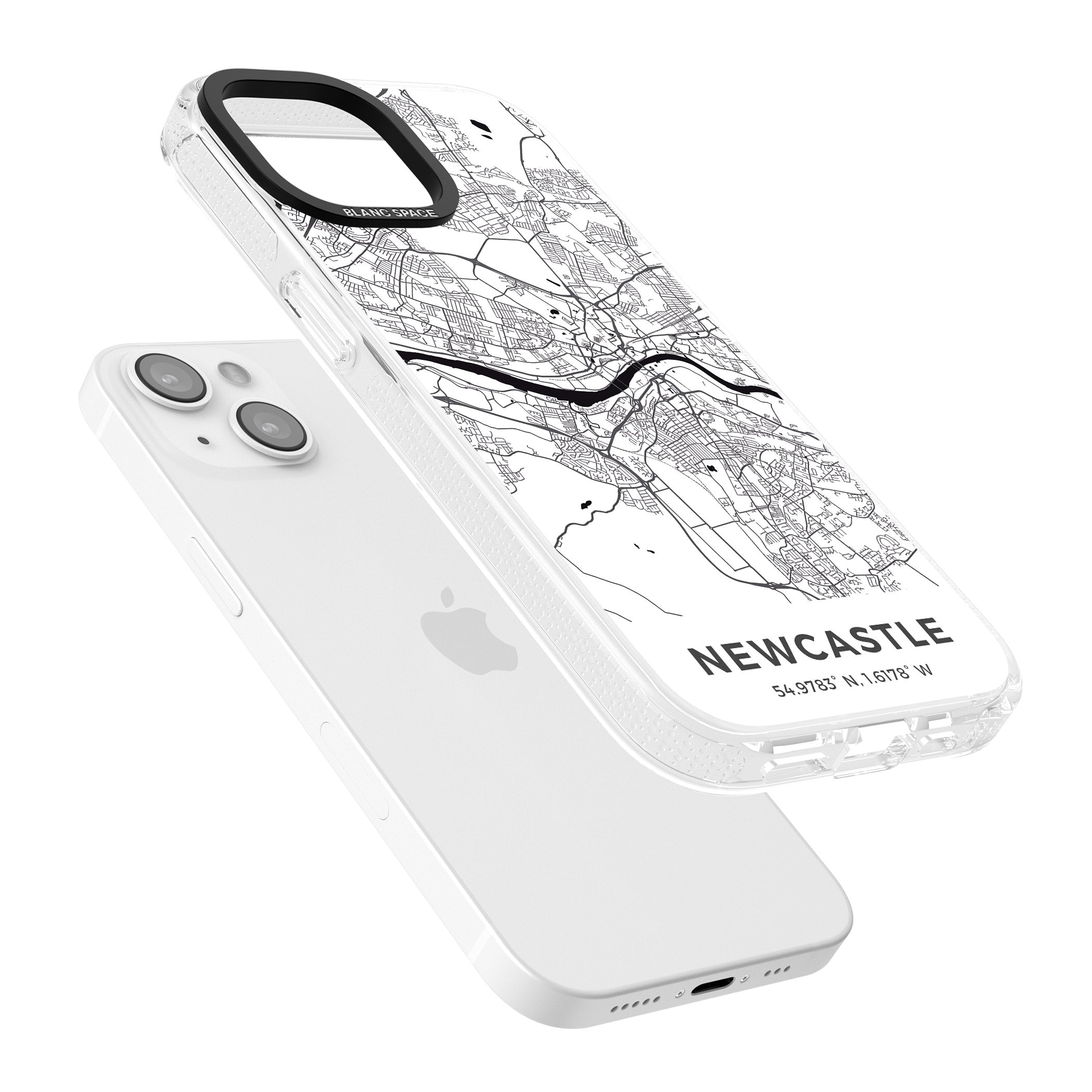 Map of Newcastle, England iPhone 15 / 14 / 13 Clear Case Impact Air - Blanc Space