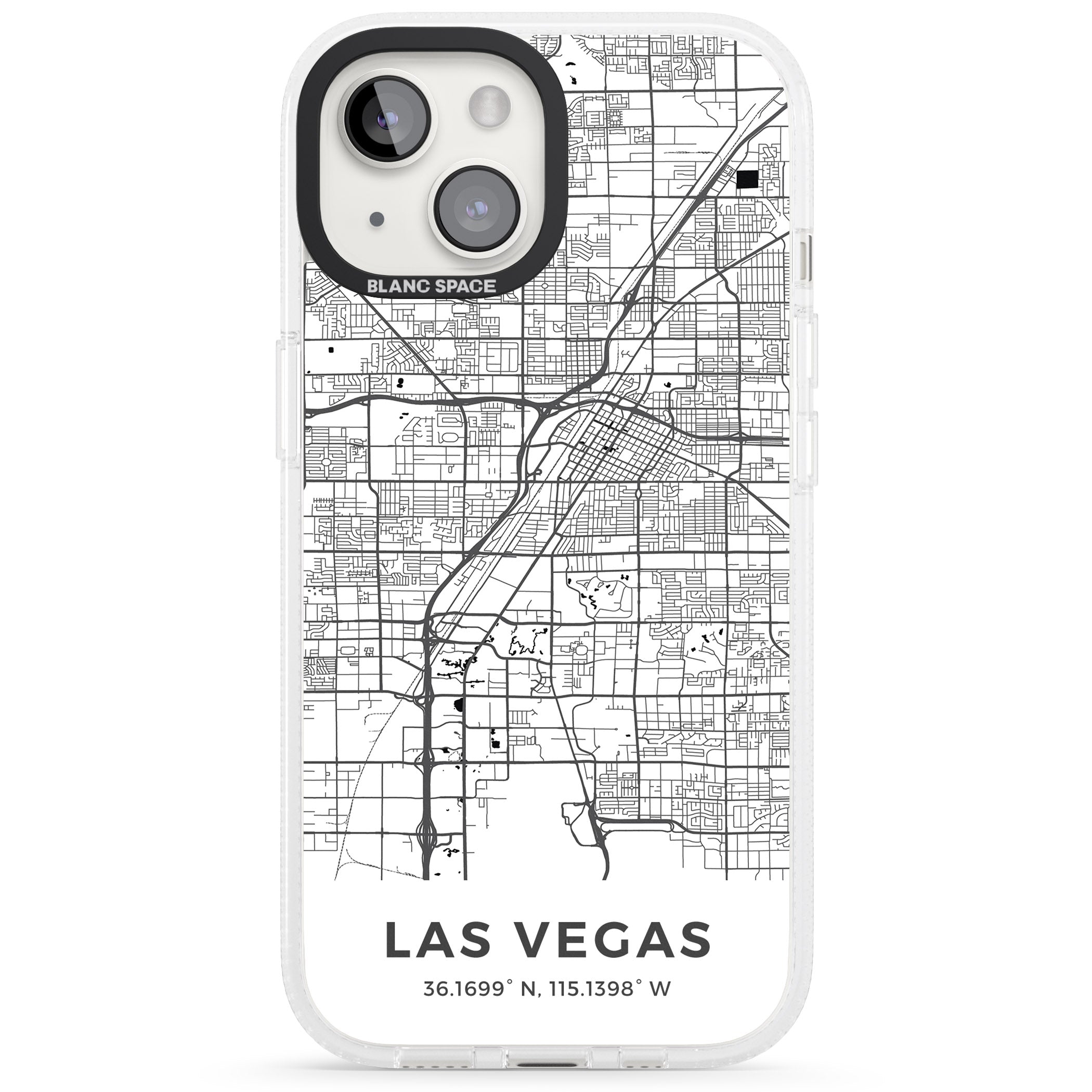 Map of Las Vegas, Nevada iPhone 15 / 14 / 13 Clear Case Impact Air - Blanc Space