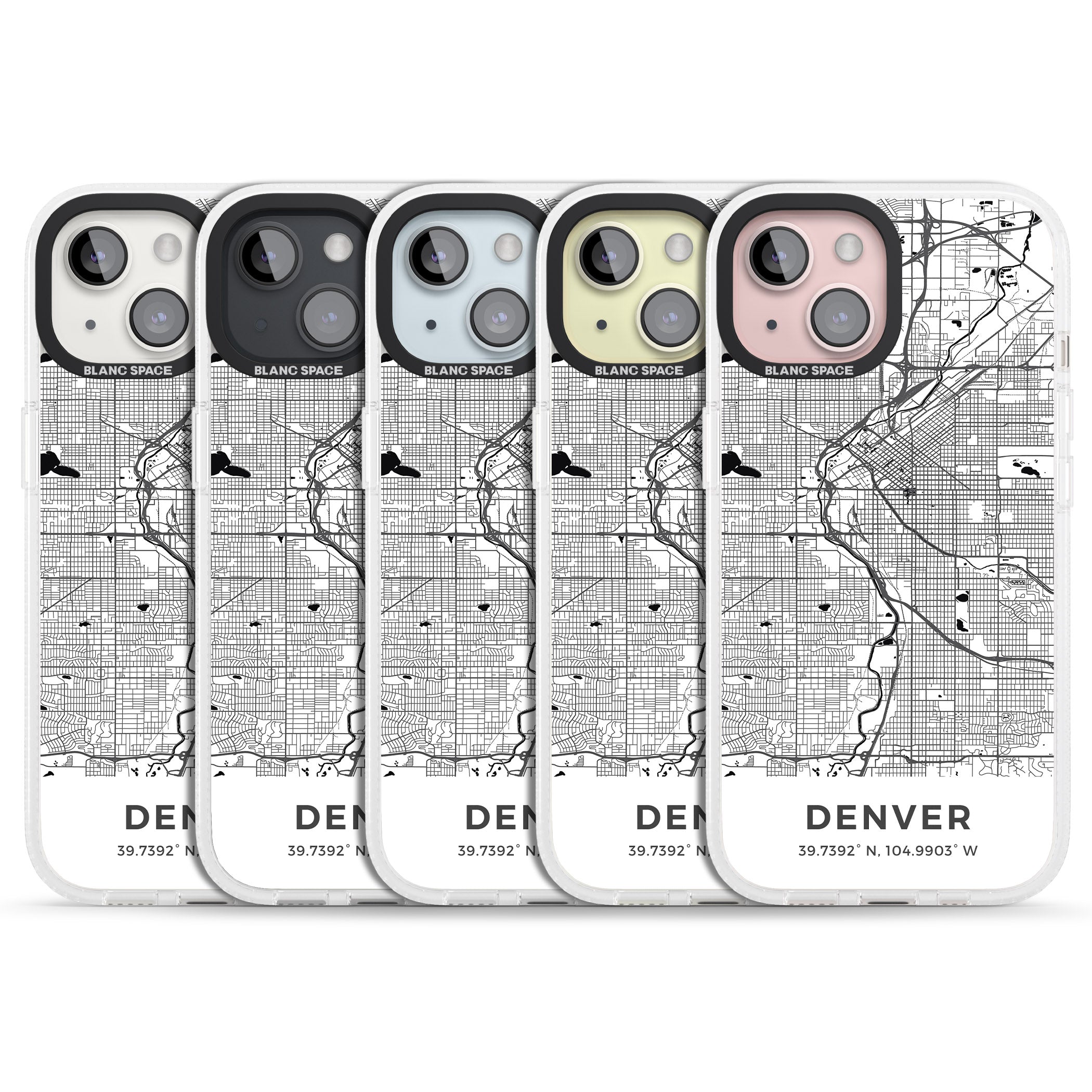 Map of Denver, Colorado iPhone 15 / 14 / 13 Clear Case Impact Air - Blanc Space