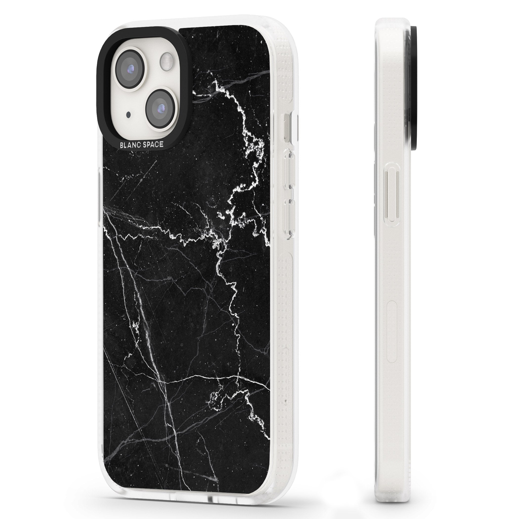 Bold Black Marble with White Texture iPhone 15 / 14 / 13 Clear Case Impact Air - Blanc Space