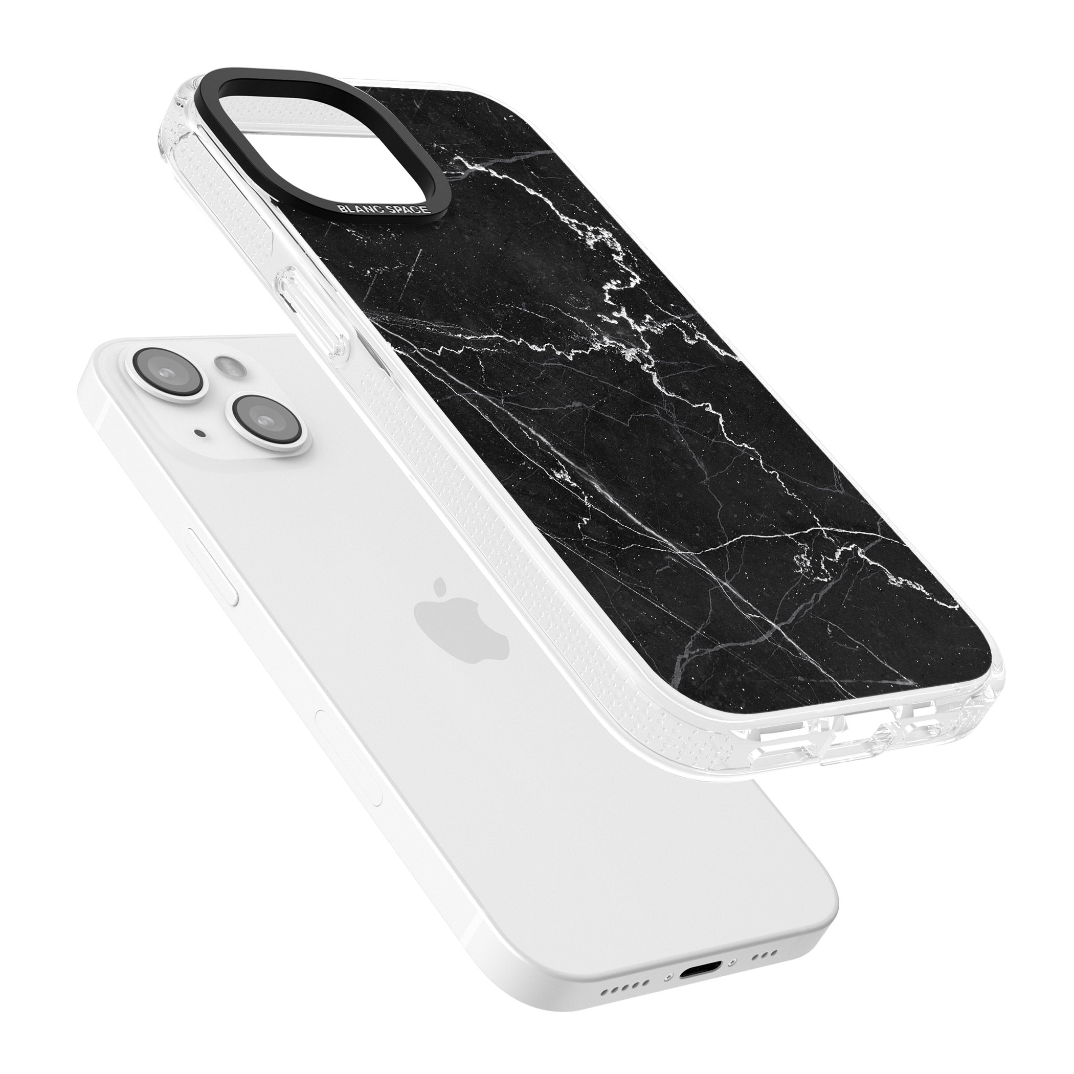 Bold Black Marble with White Texture iPhone 15 / 14 / 13 Clear Case Impact Air - Blanc Space