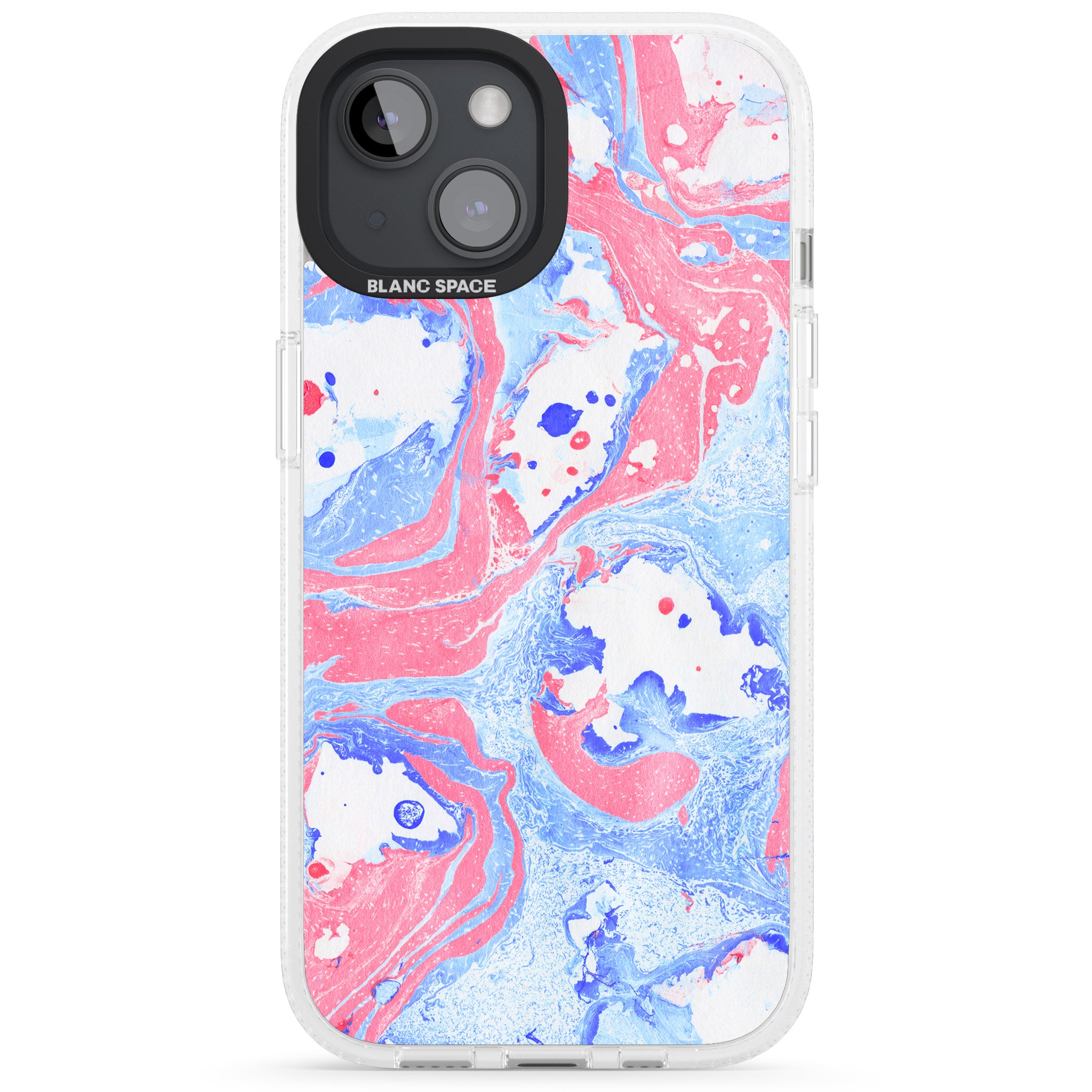 Pink, Blue & White Marbled Paper Pattern iPhone 15 / 14 / 13 Clear Case Impact Air - Blanc Space