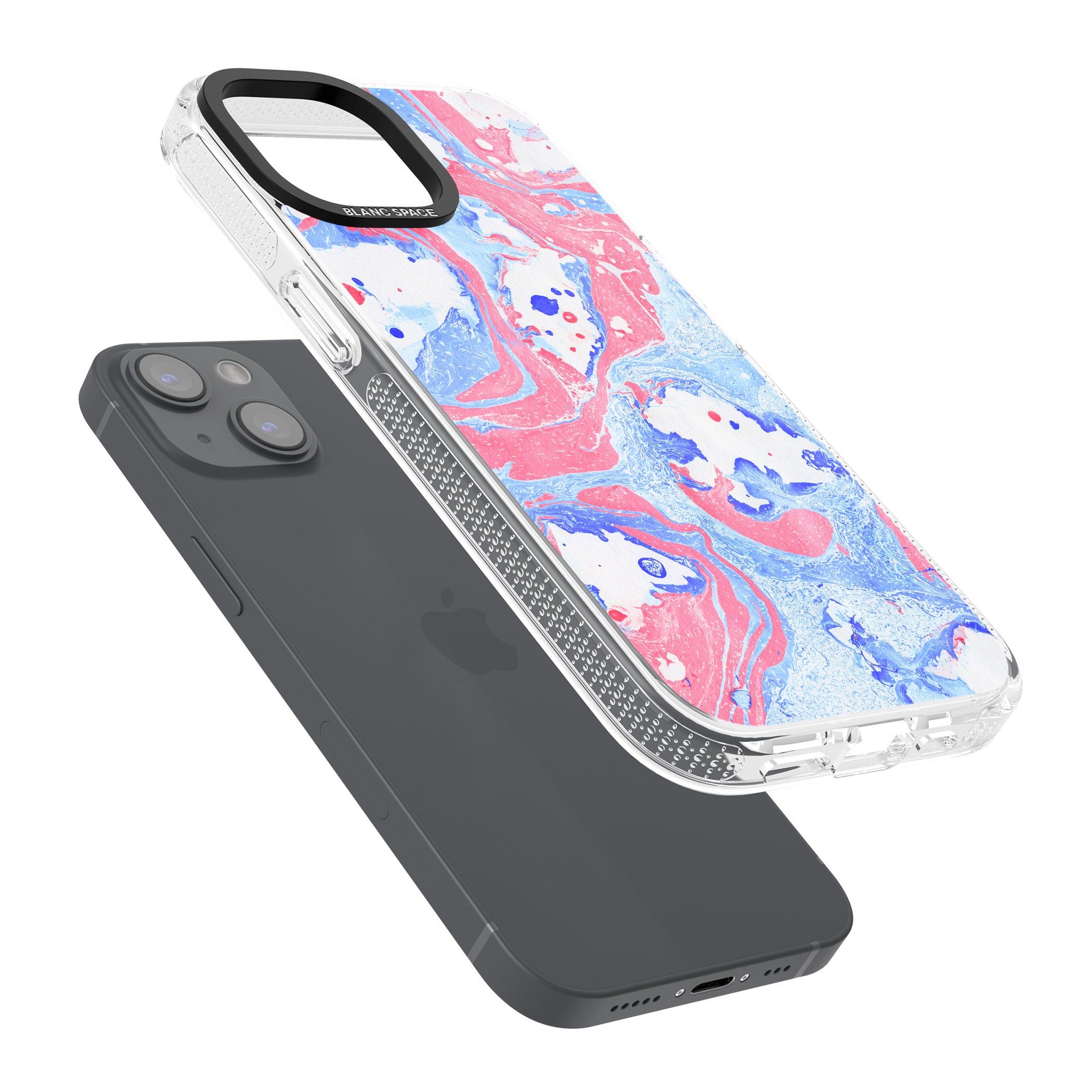 Pink, Blue & White Marbled Paper Pattern iPhone 15 / 14 / 13 Clear Case Impact Air - Blanc Space
