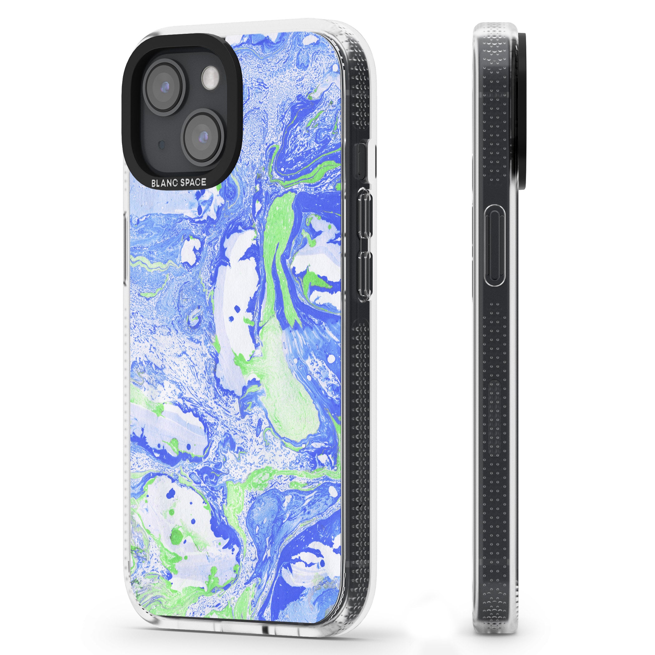 Dark Blue & Green Marbled Paper Pattern iPhone 15 / 14 / 13 Clear Case Impact Air - Blanc Space