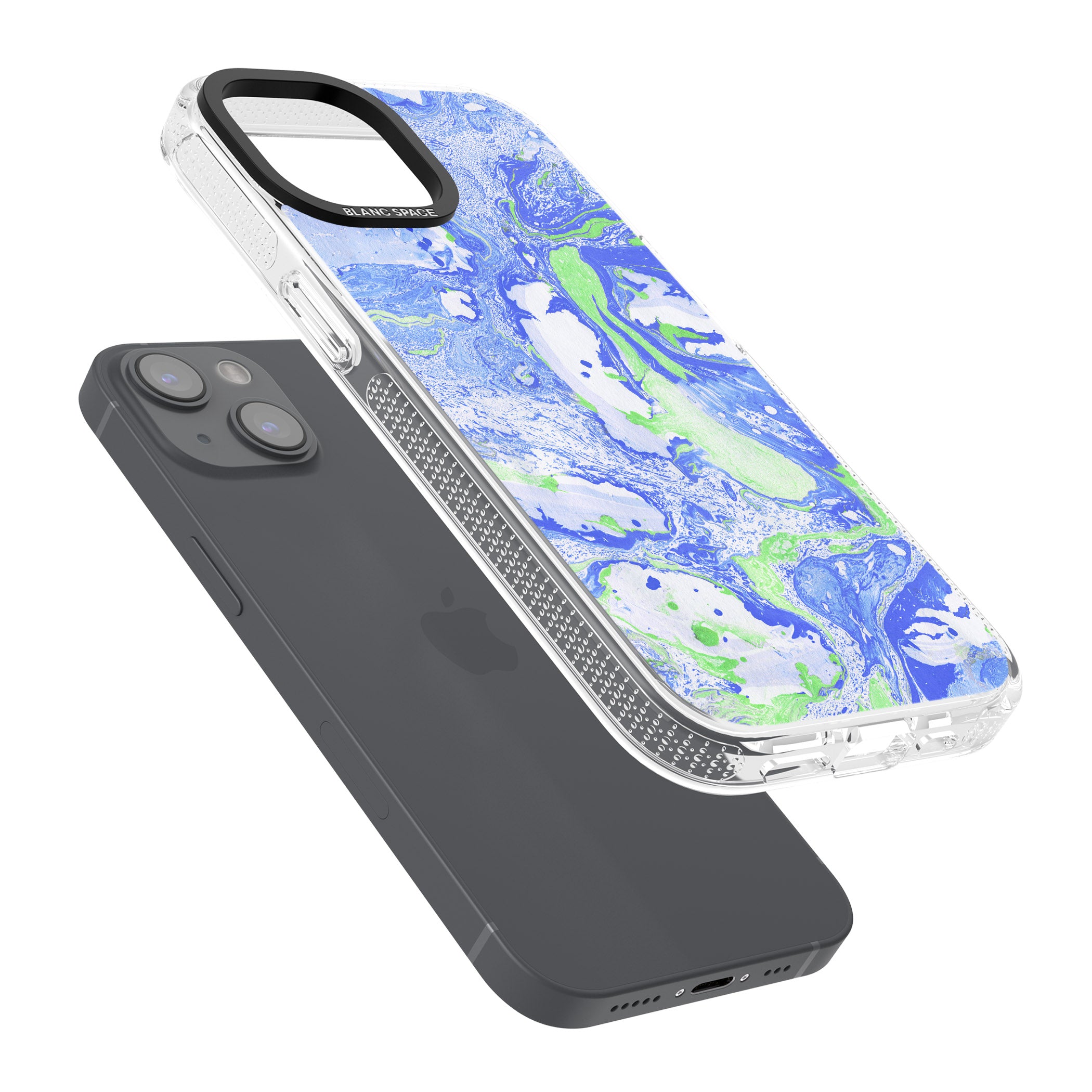 Dark Blue & Green Marbled Paper Pattern iPhone 15 / 14 / 13 Clear Case Impact Air - Blanc Space