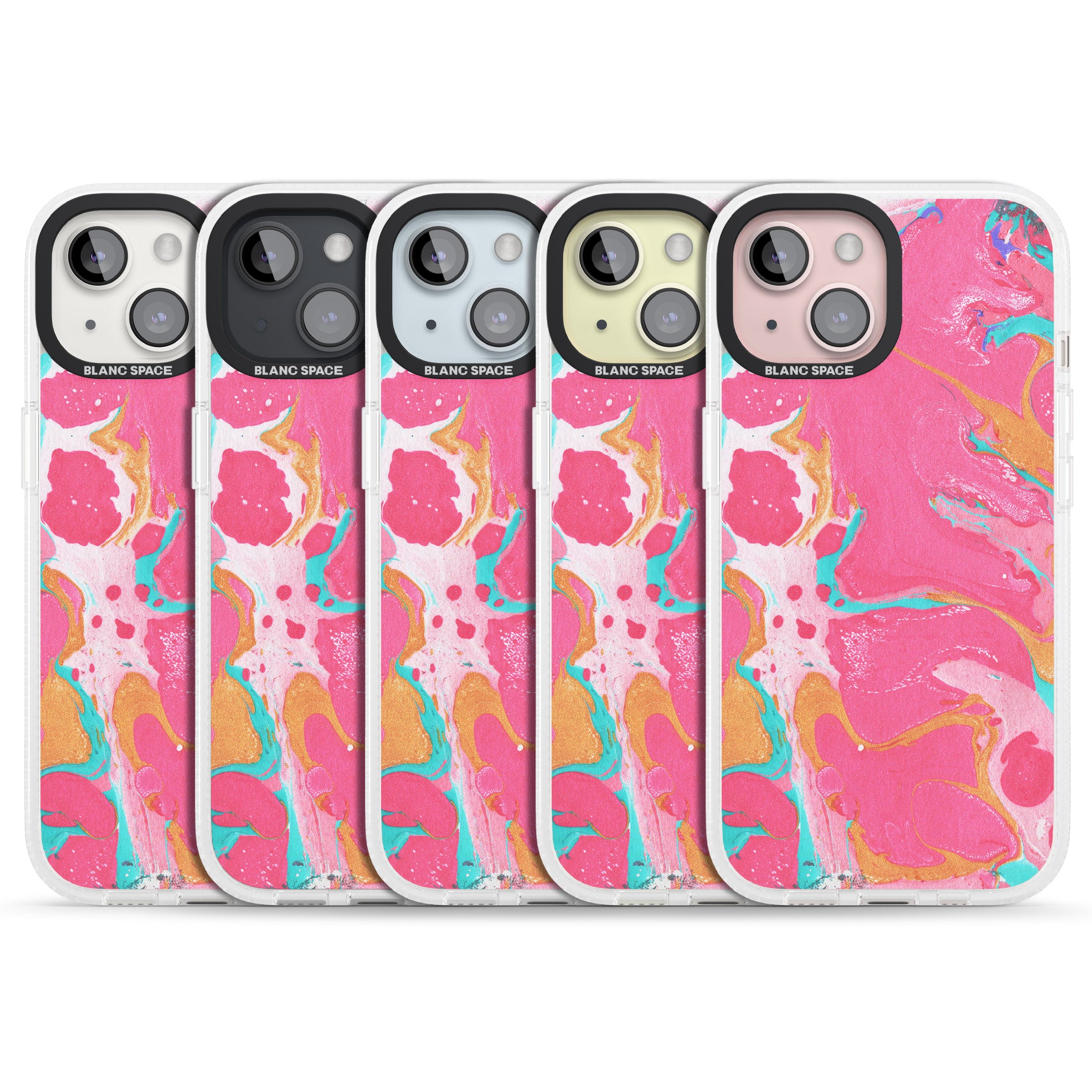 Pink, Orange & Turquoise Marbled Paper Pattern iPhone 15 / 14 / 13 Clear Case Impact Air - Blanc Space