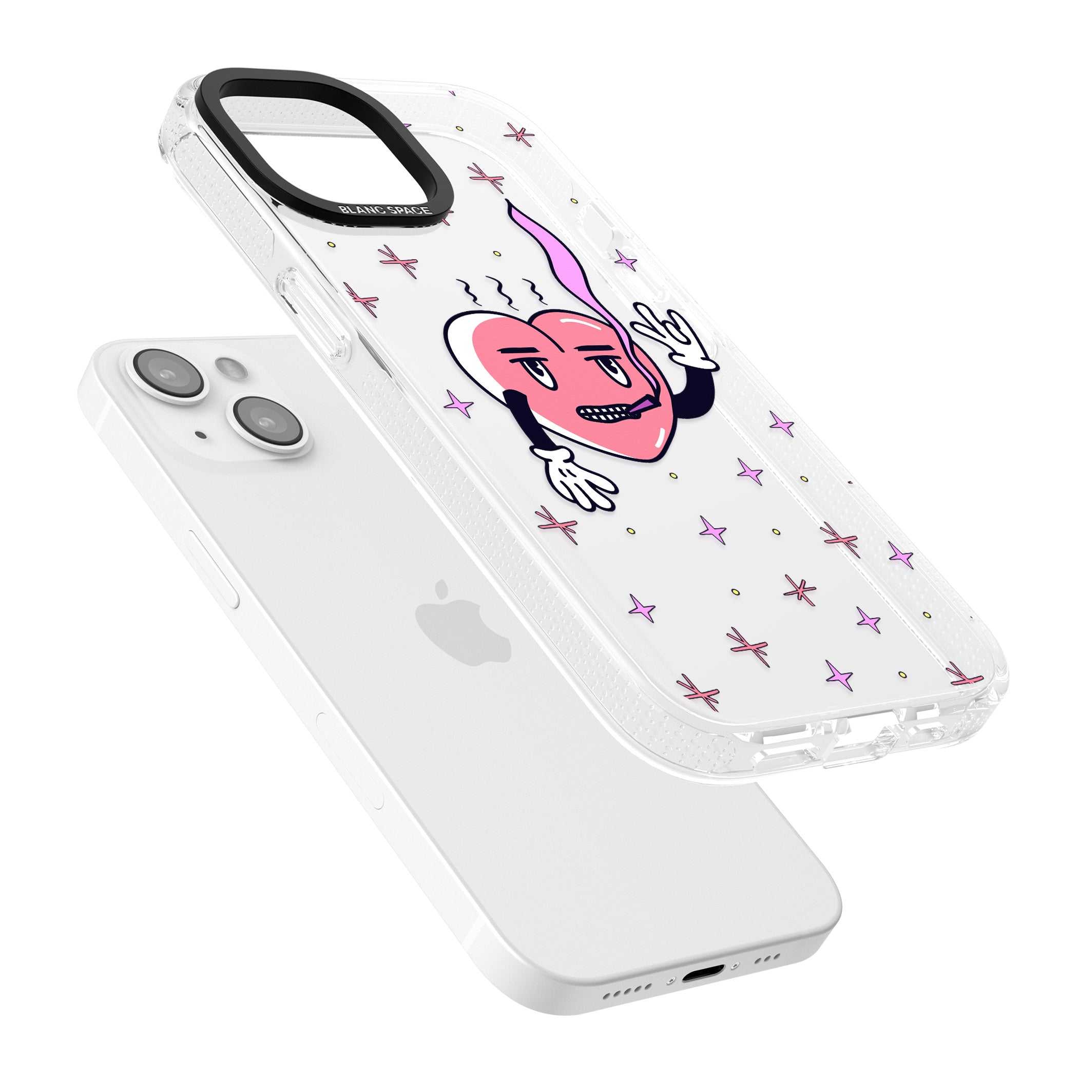 Rock n Roll Heart (Clear) iPhone 15 / 14 / 13 Clear Case Impact Air - Blanc Space