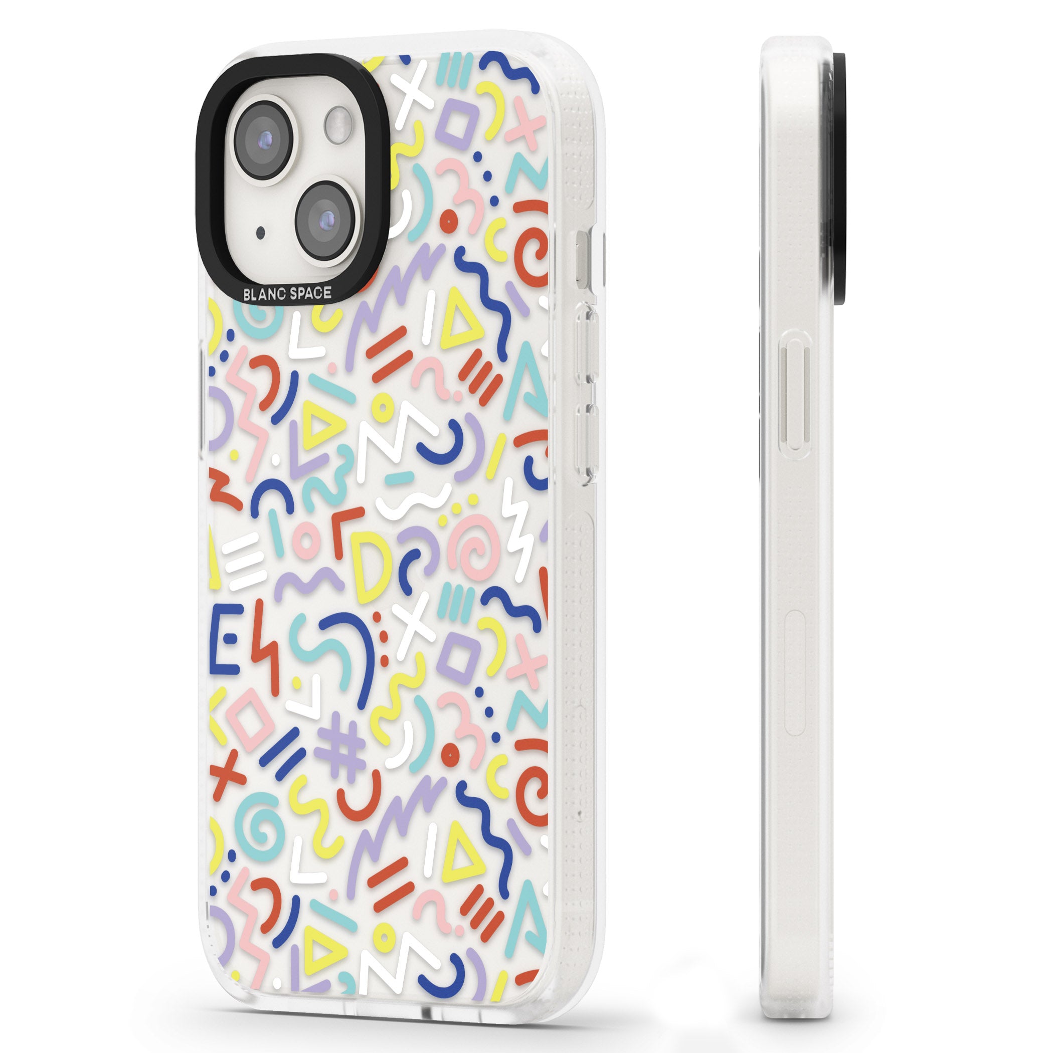 Colourful Mixed Shapes Retro Pattern Design iPhone 15 / 14 / 13 Clear Case Impact Air - Blanc Space