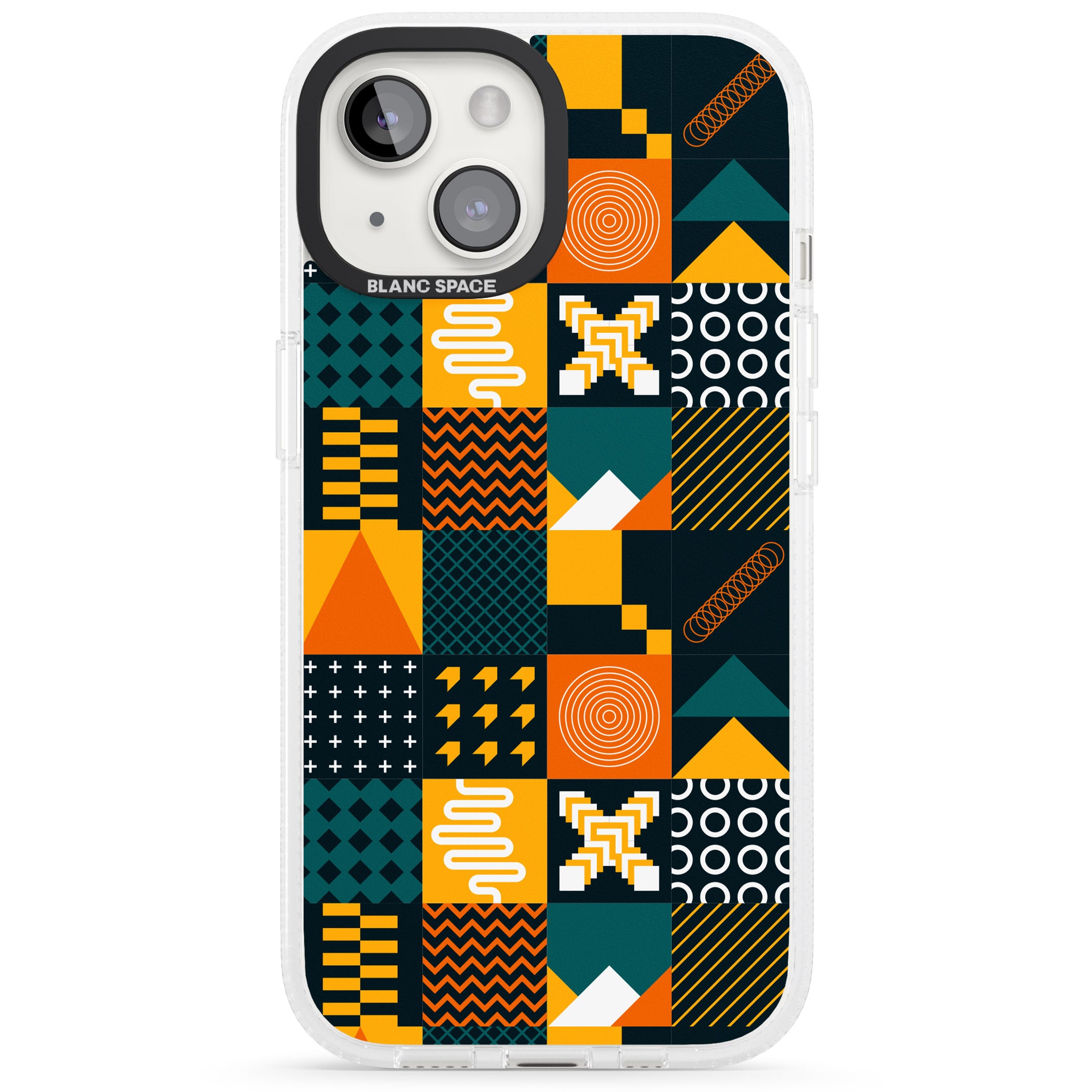 Funky Geometric Patterns: Orange & Dark Green iPhone 15 / 14 / 13 Clear Case Impact Air - Blanc Space