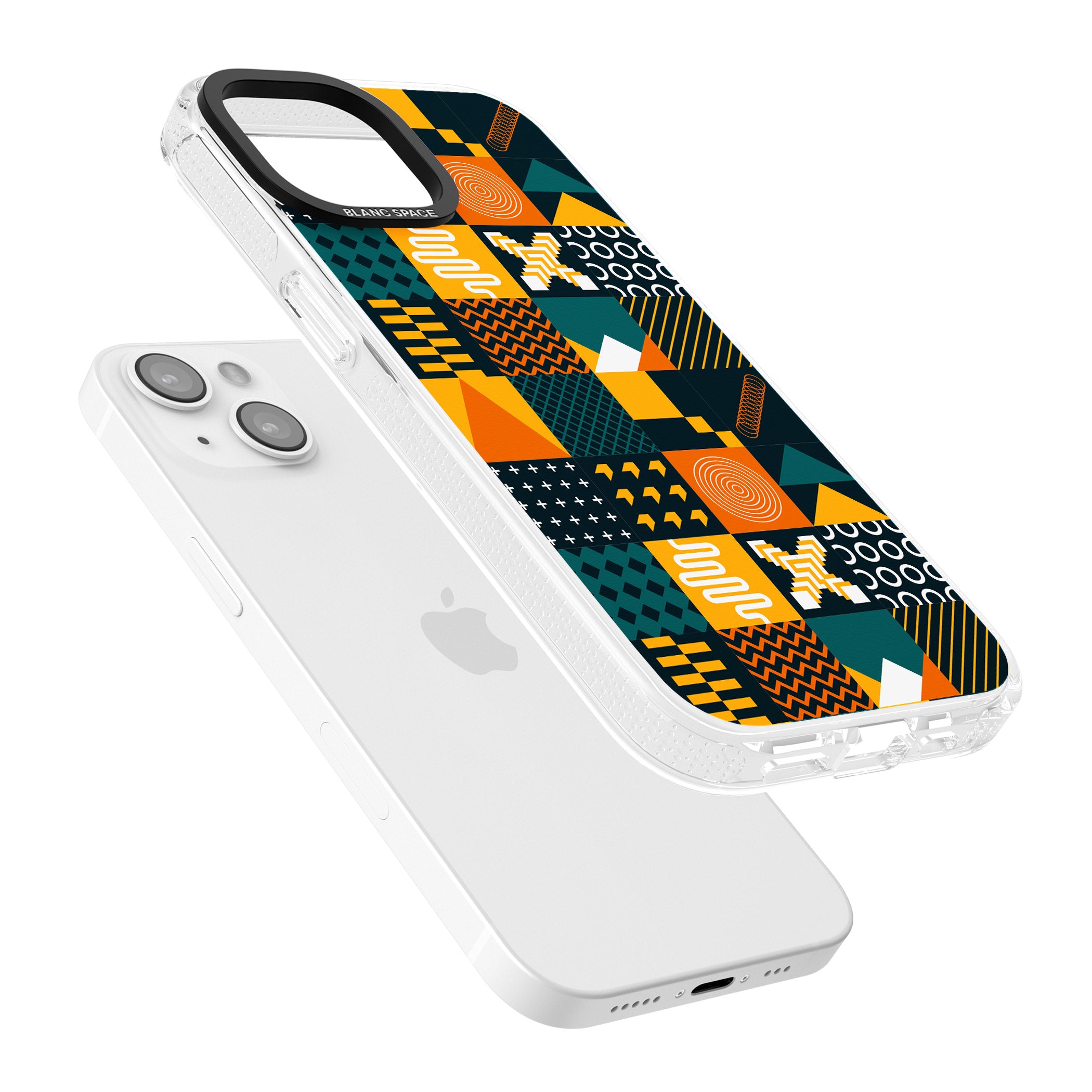 Funky Geometric Patterns: Orange & Dark Green iPhone 15 / 14 / 13 Clear Case Impact Air - Blanc Space