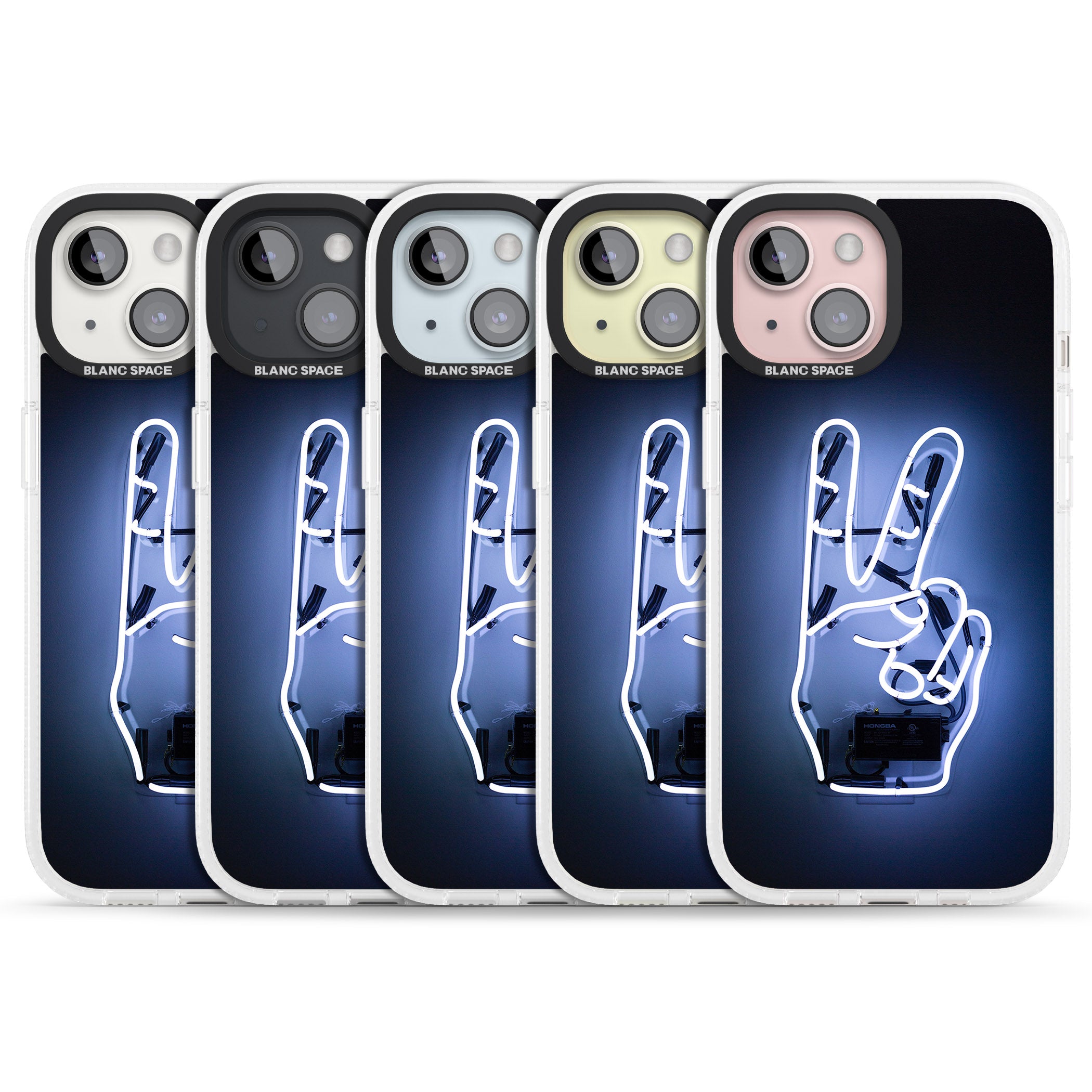 Peace Sign Hand Neon Sign iPhone 15 / 14 / 13 Clear Case Impact Air - Blanc Space