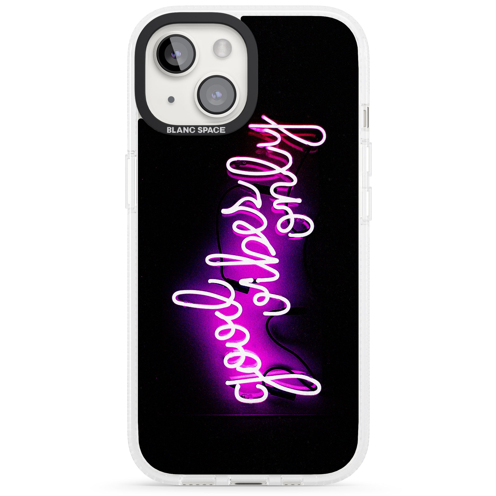 Good Vibes Only Pink Neon iPhone 15 / 14 / 13 Clear Case Impact Air - Blanc Space