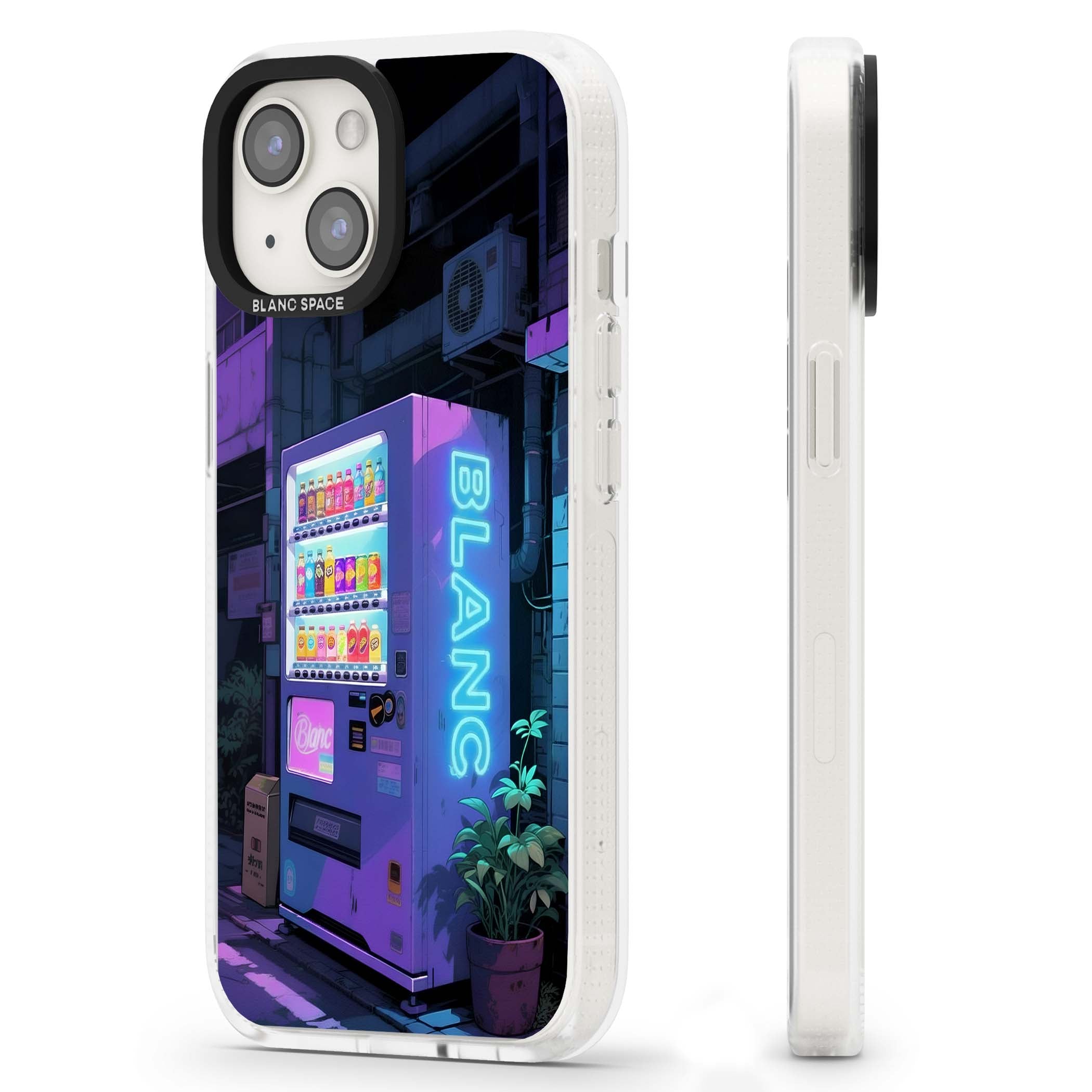 Shibuya Glow Japanese iPhone case featuring a glowing Tokyo vending machine, neon signage, and moody purple alleyway | Clear Case Impact Air case for iPhone 15, iPhone 15 Plus