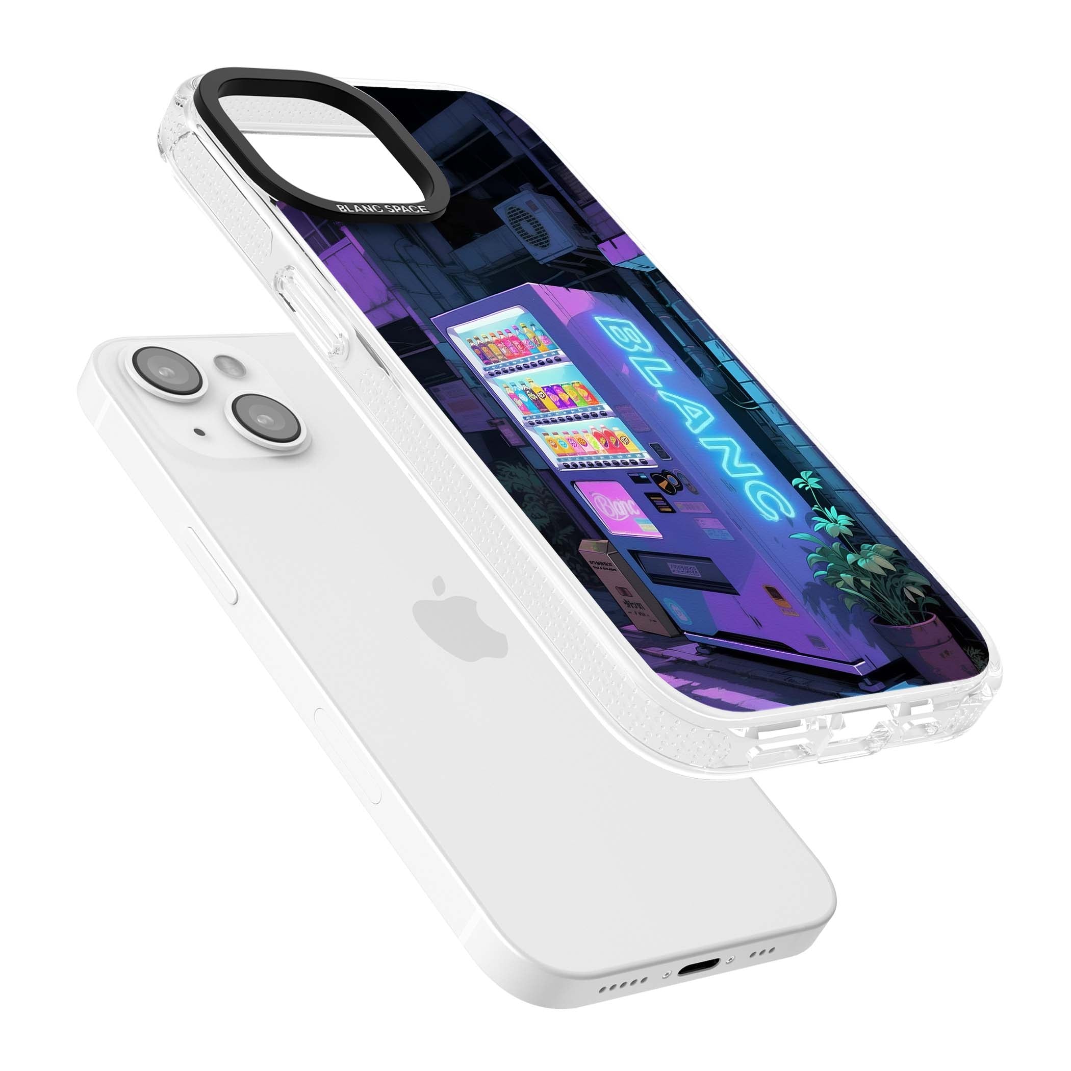 Shibuya Glow Japanese iPhone case featuring a glowing Tokyo vending machine, neon signage, and moody purple alleyway | Clear Case Impact Air case for iPhone 15, iPhone 15 Plus