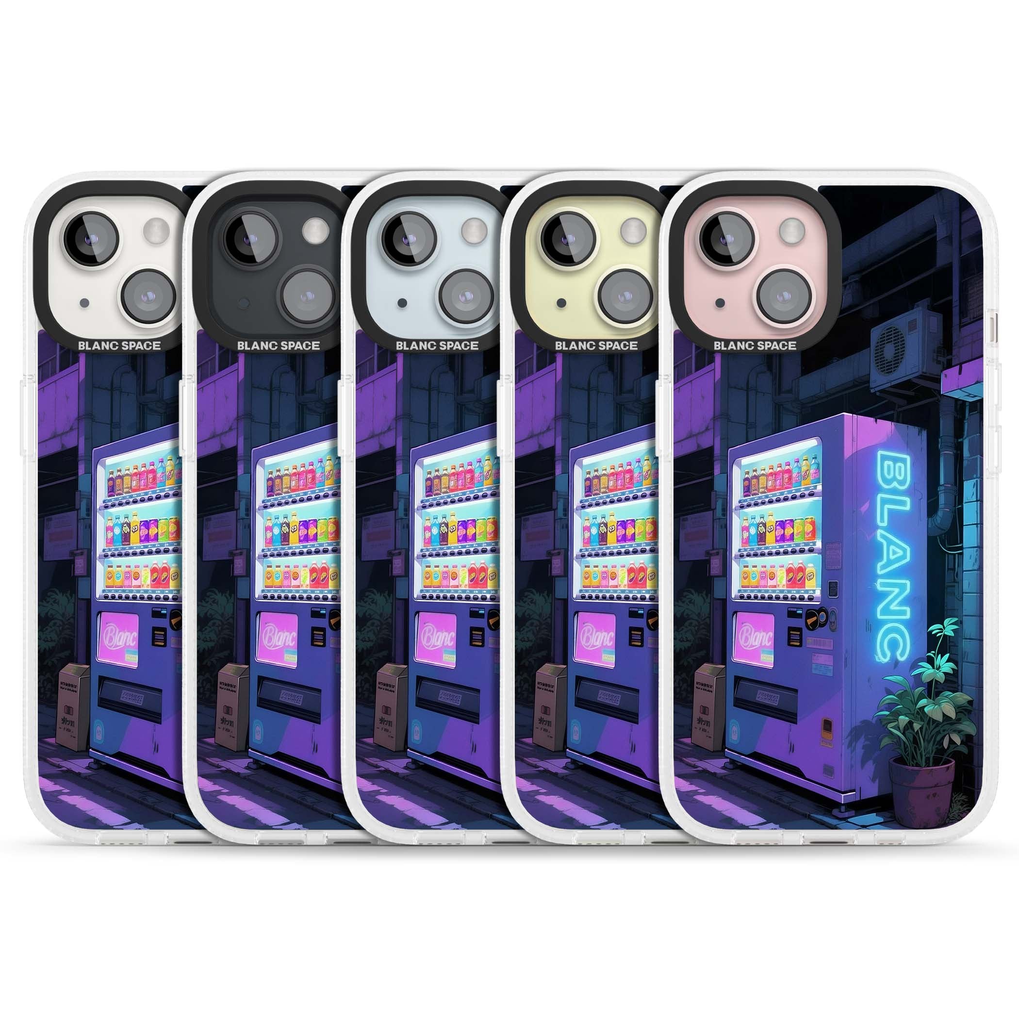 Shibuya Glow Japanese iPhone case featuring a glowing Tokyo vending machine, neon signage, and moody purple alleyway | Clear Case Impact Air case for iPhone 15, iPhone 15 Plus