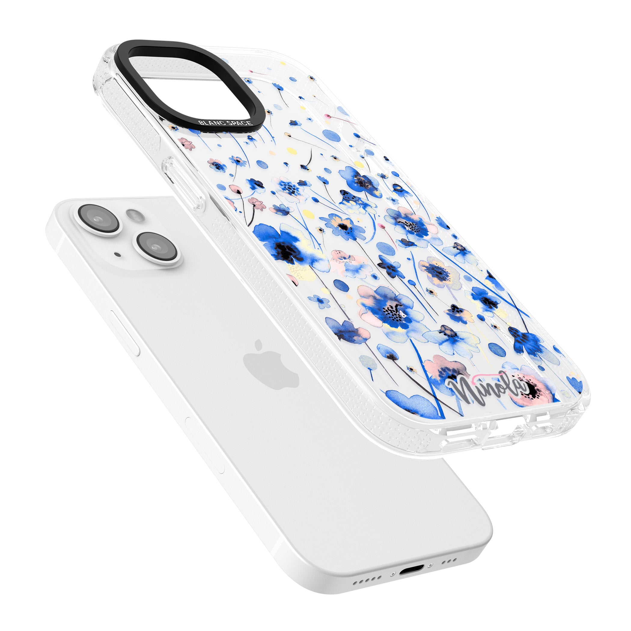 Ink Flowers Blue iPhone 15 / 14 / 13 Clear Case Impact Air - Blanc Space