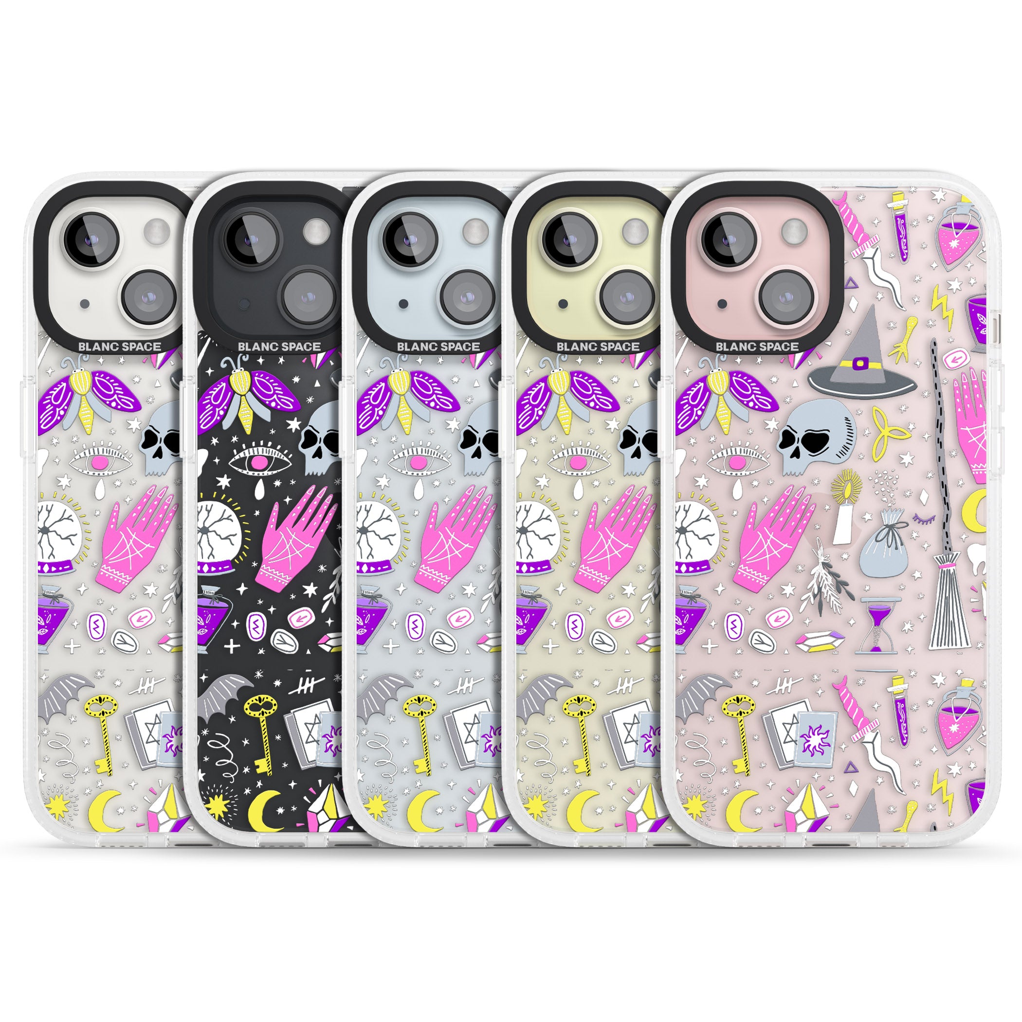 Black Magic Pattern iPhone 15 / 14 / 13 Clear Case Impact Air - Blanc Space