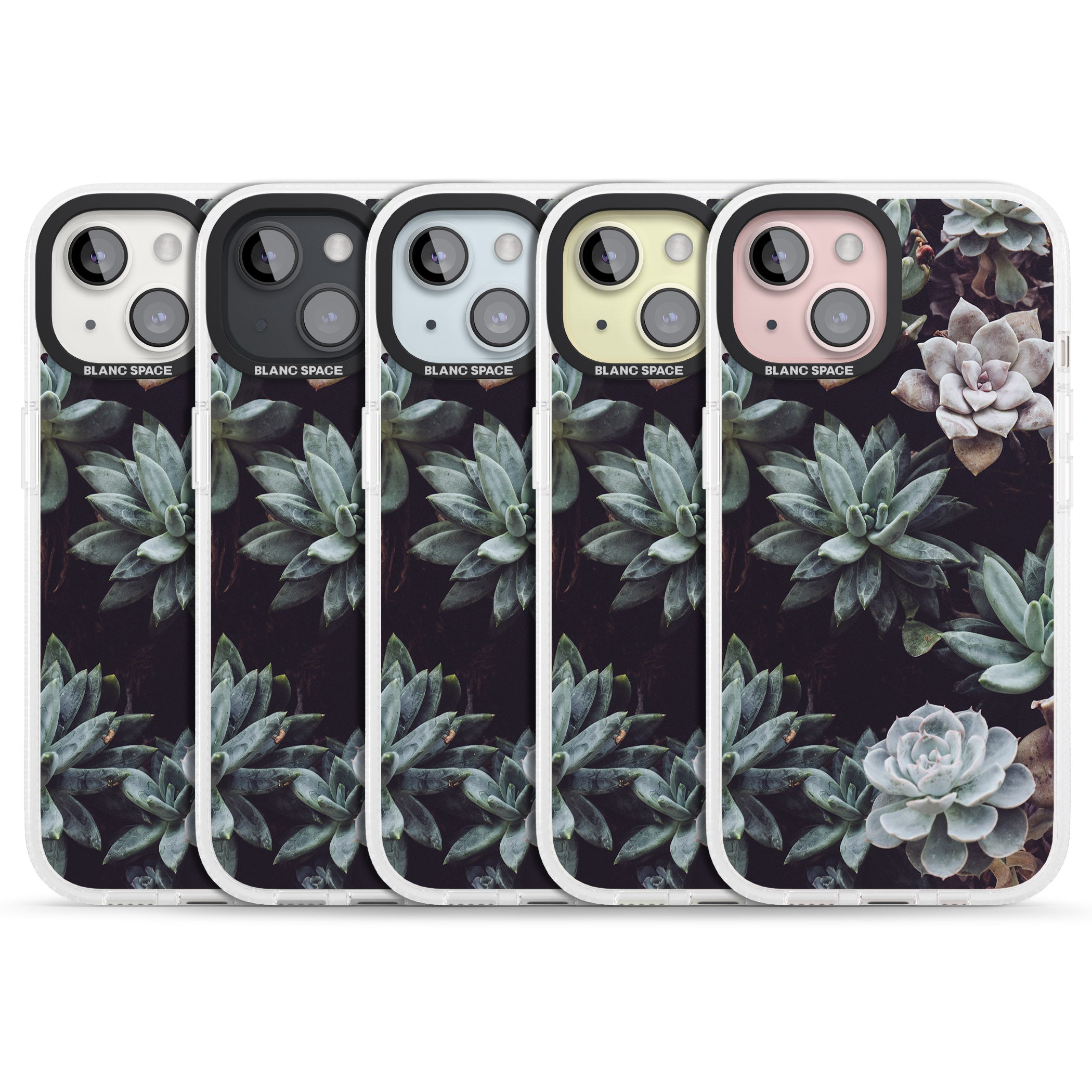 Mixed Succulents - Real Botanical Photographs iPhone 15 / 14 / 13 Clear Case Impact Air - Blanc Space