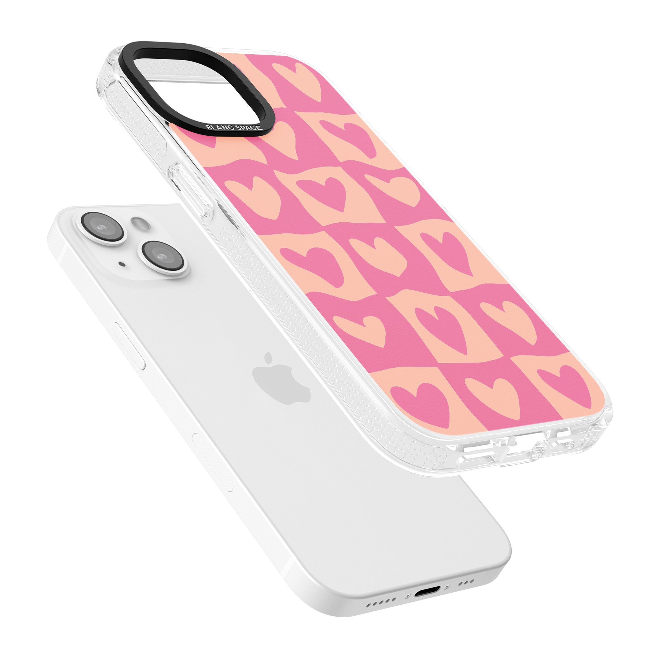 Pink Wavy Checked Hearts iPhone 15 / 14 / 13 Clear Case Impact Air - Blanc Space